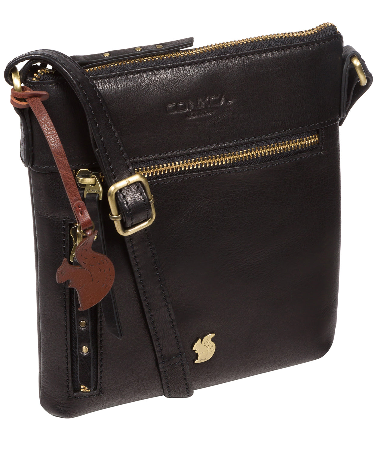 'Elf' Black Leather Cross Body Bag