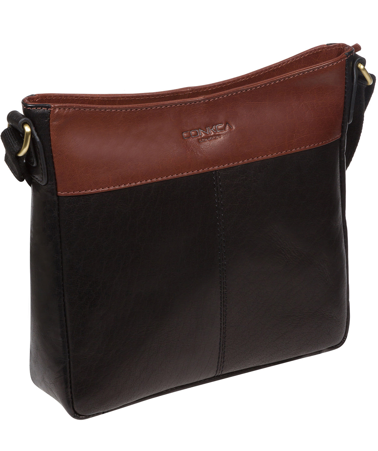 'Baby Bon' Black & Conker Brown Leather Cross Body Bag