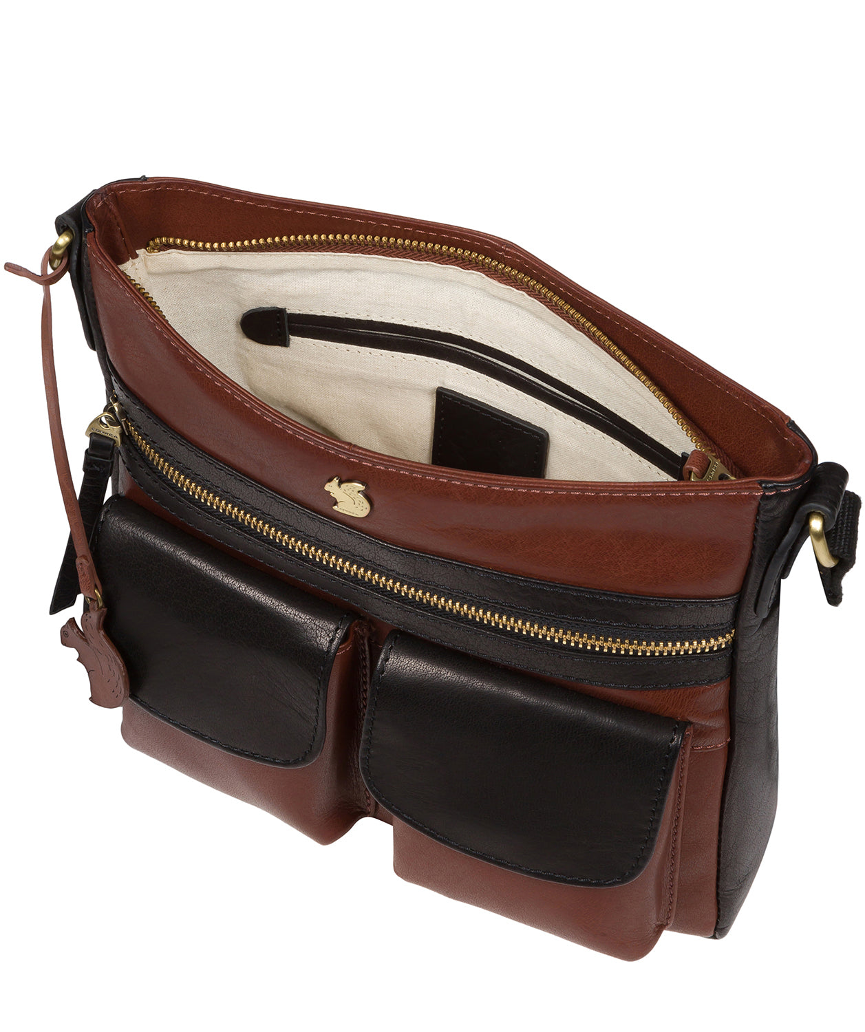 'Baby Bon' Black & Conker Brown Leather Cross Body Bag