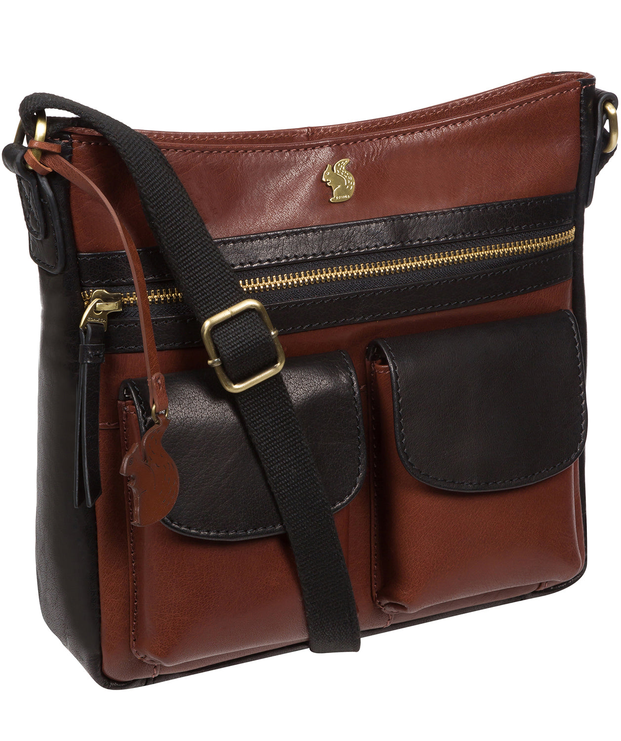 'Baby Bon' Black & Conker Brown Leather Cross Body Bag