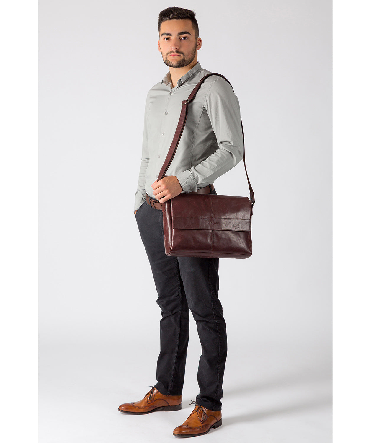'Maldini' Italian-Inspired Brown Leather Messenger Bag