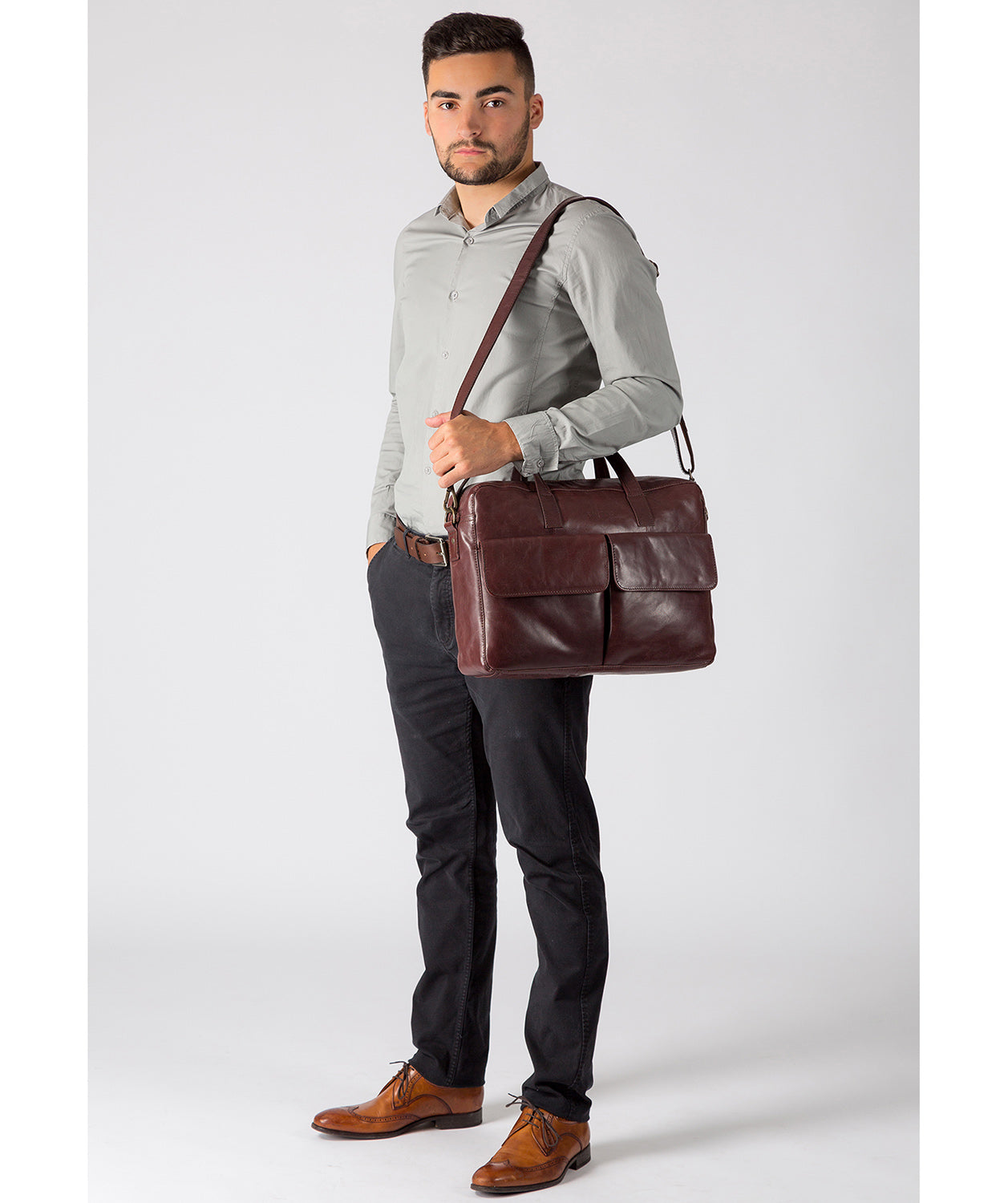 'Vasto' Italian-Inspired Brown Leather Work Bag