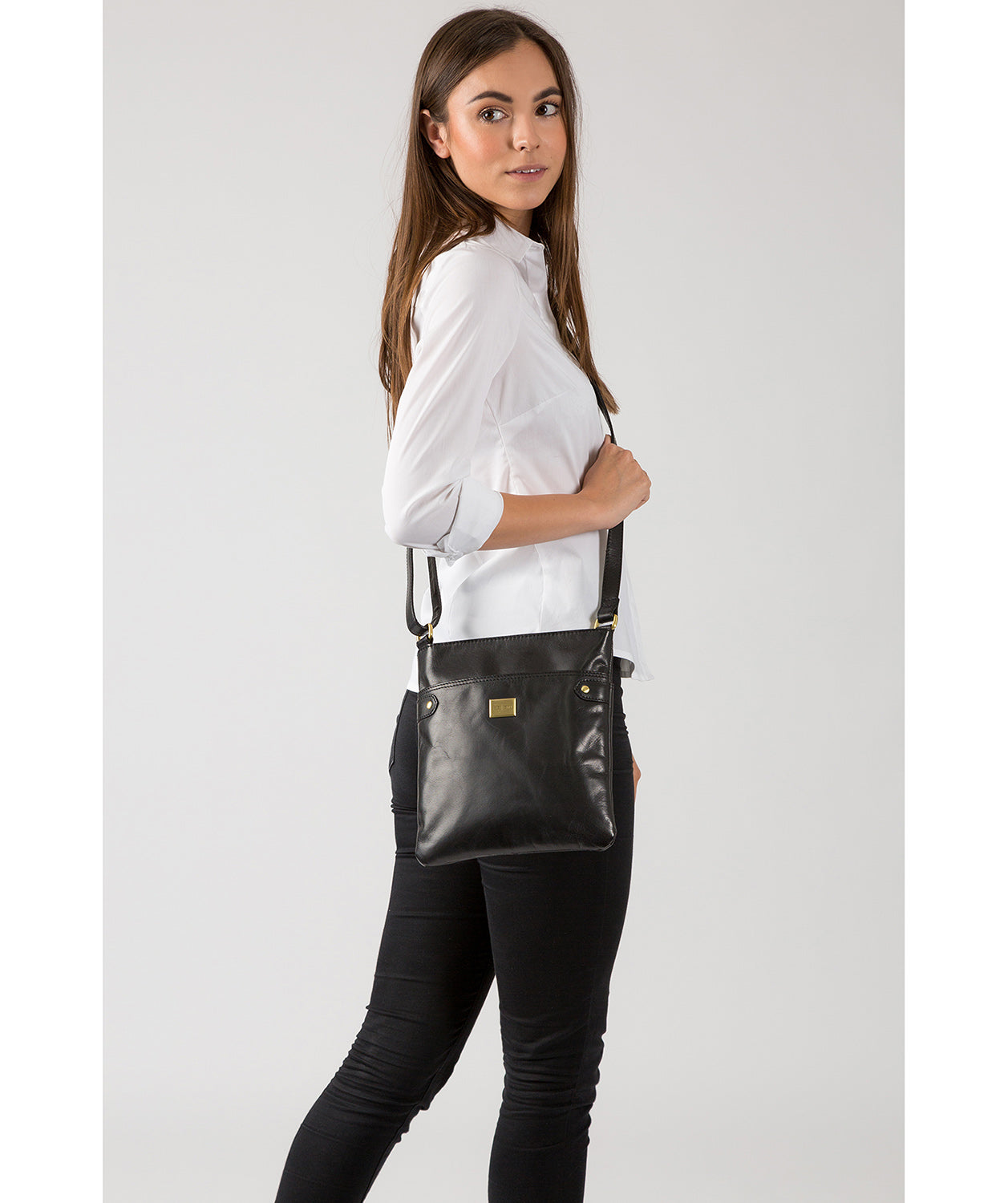 'Siena' Italian-Inspired Black Leather Cross Body Bag image 2