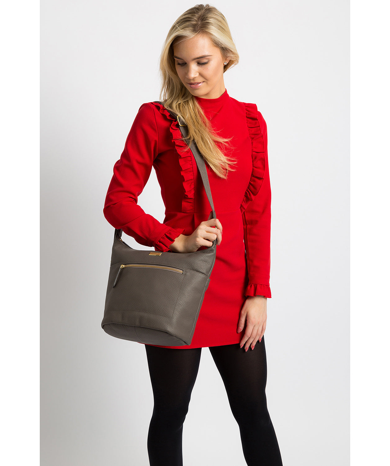 'Paula' Grey Leather Cross Body Bag image 2