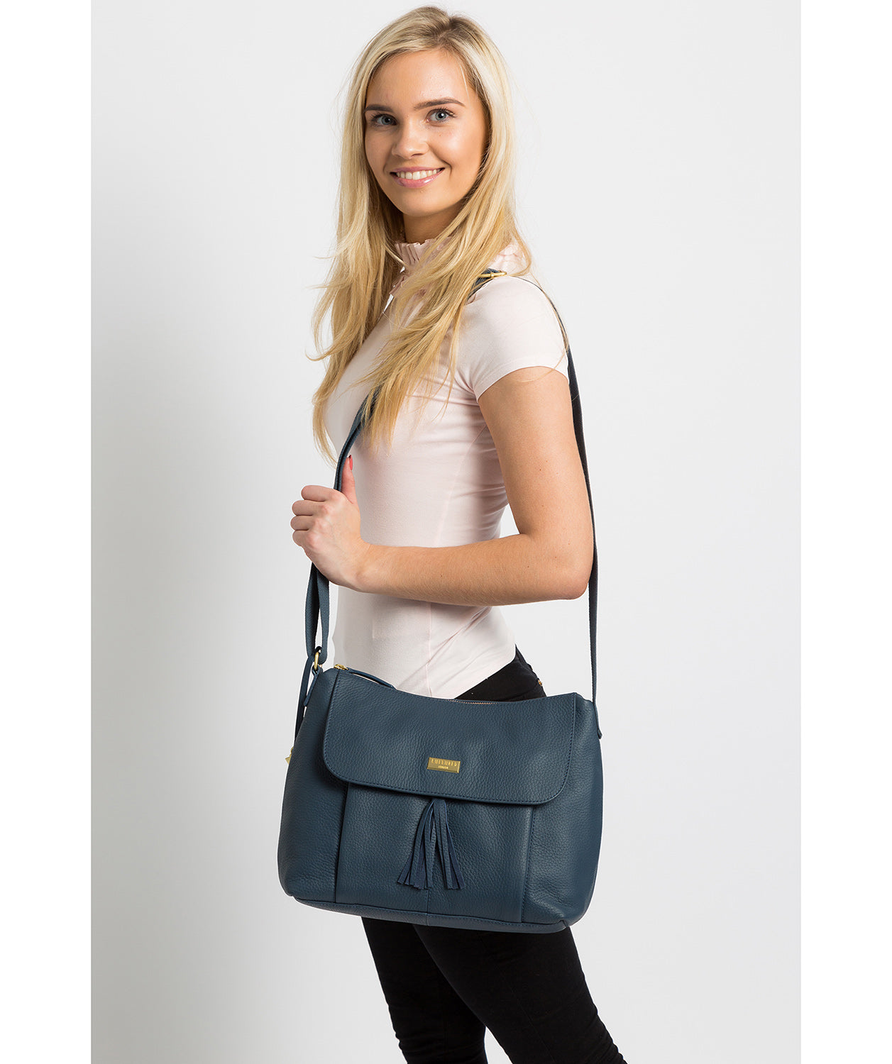 'Henriette' Denim Leather Shoulder Bag Pure Luxuries London