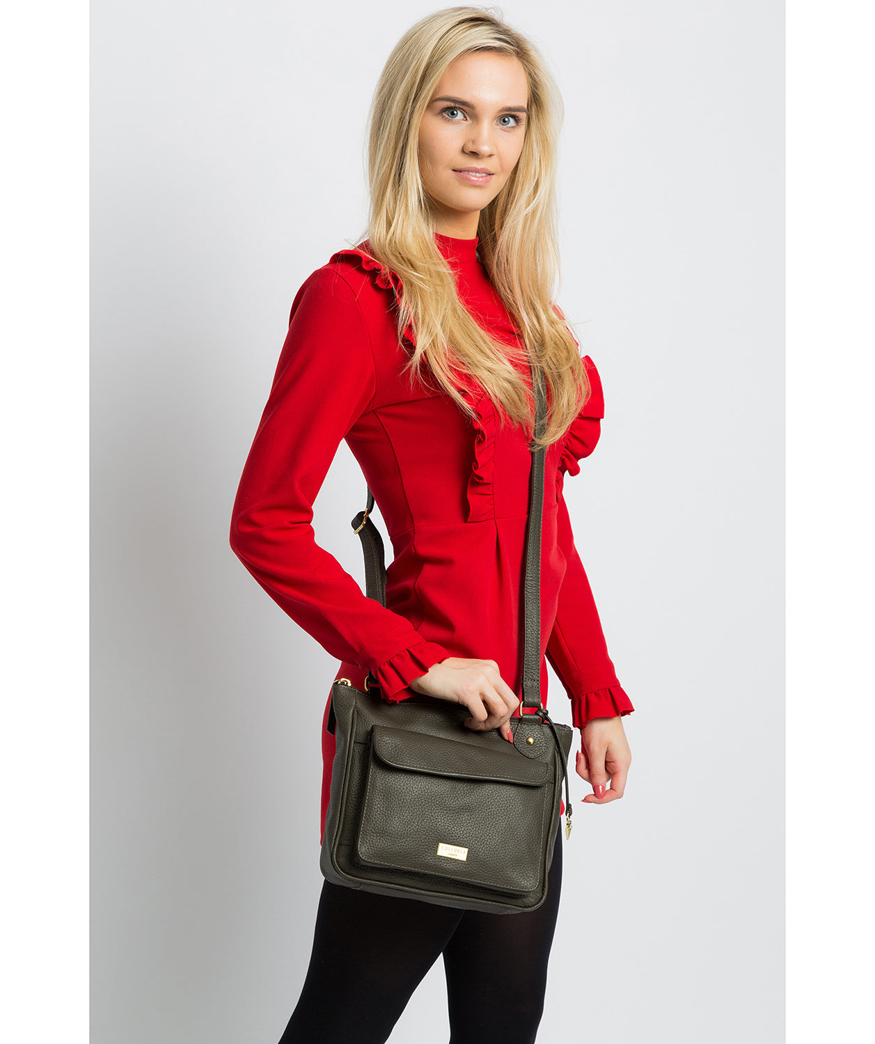 'Aria' Olive Leather Cross Body Bag image 2