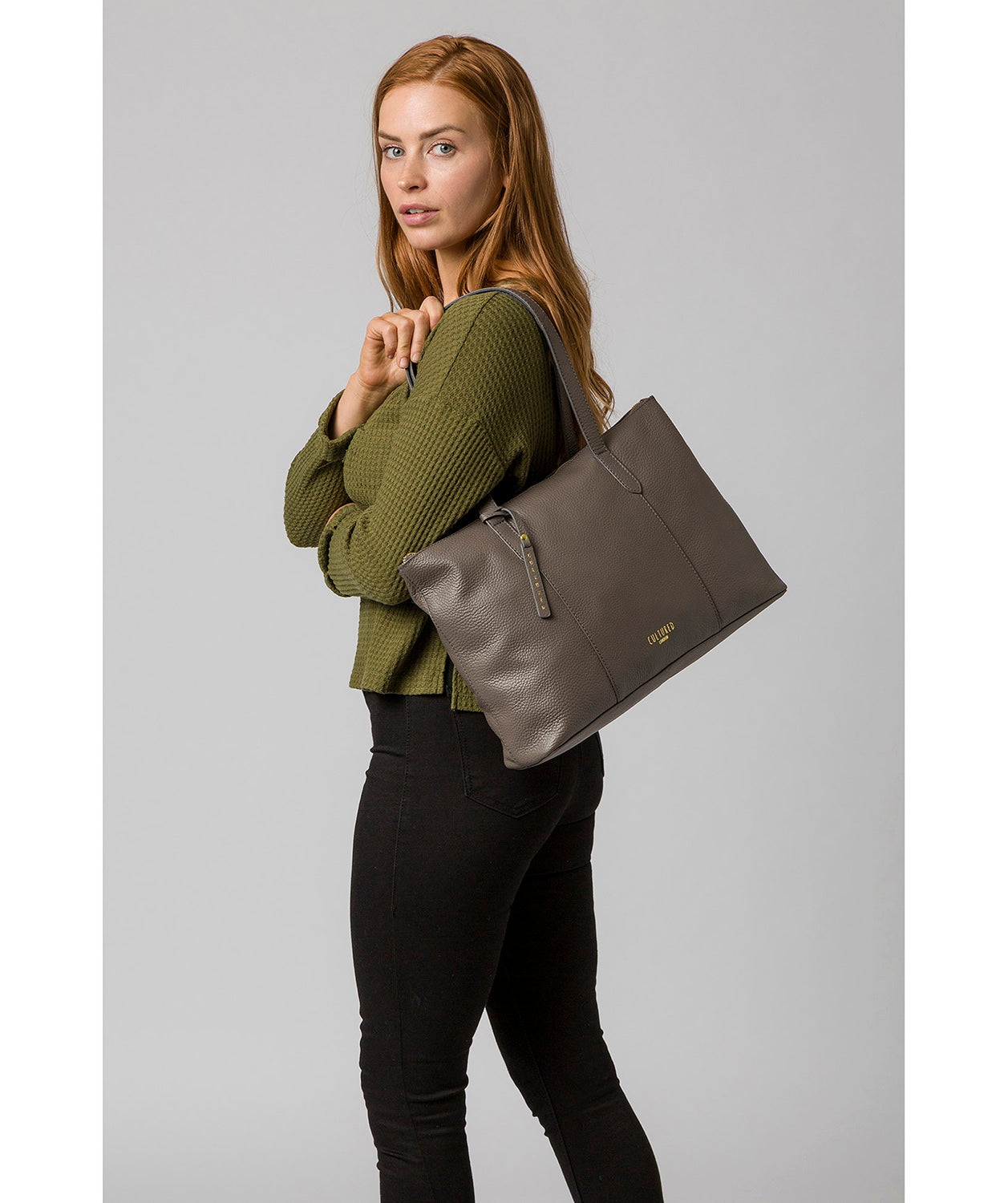 'Ombra' Silver Grey Leather Tote Bag Pure Luxuries London