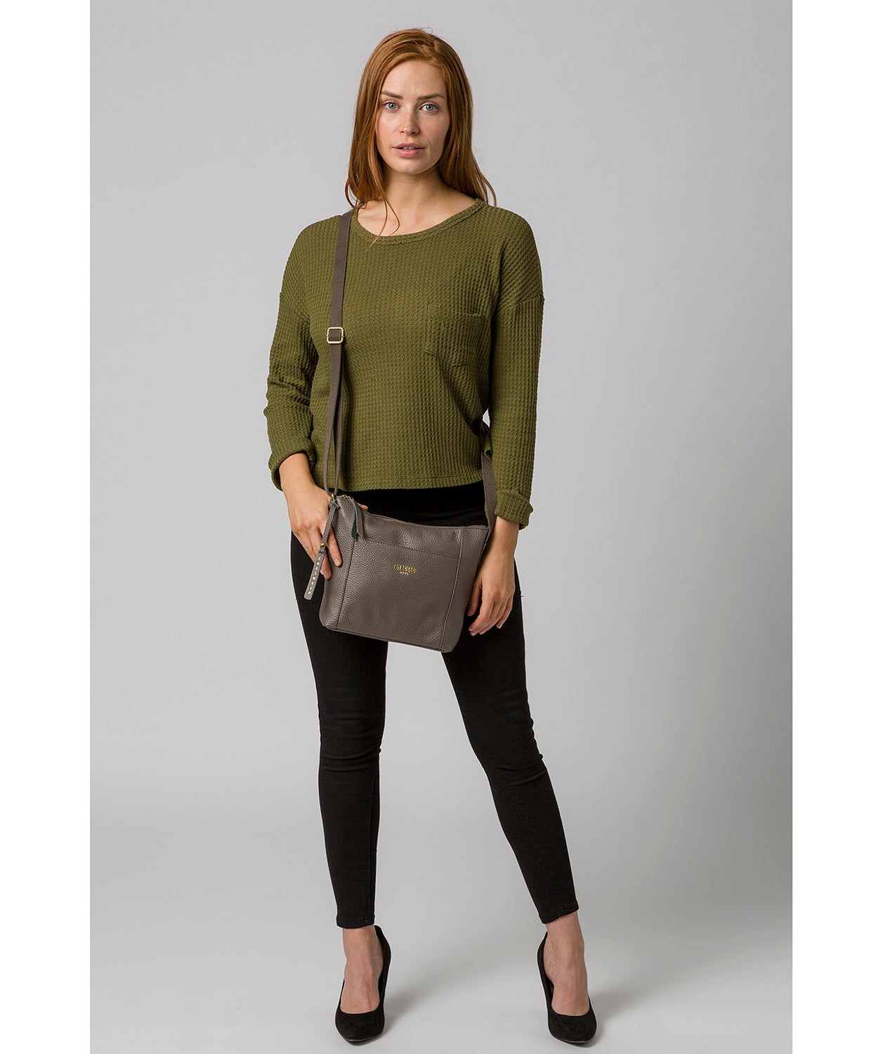 'Jenny' Silver Grey Leather Cross Body Bag image 2