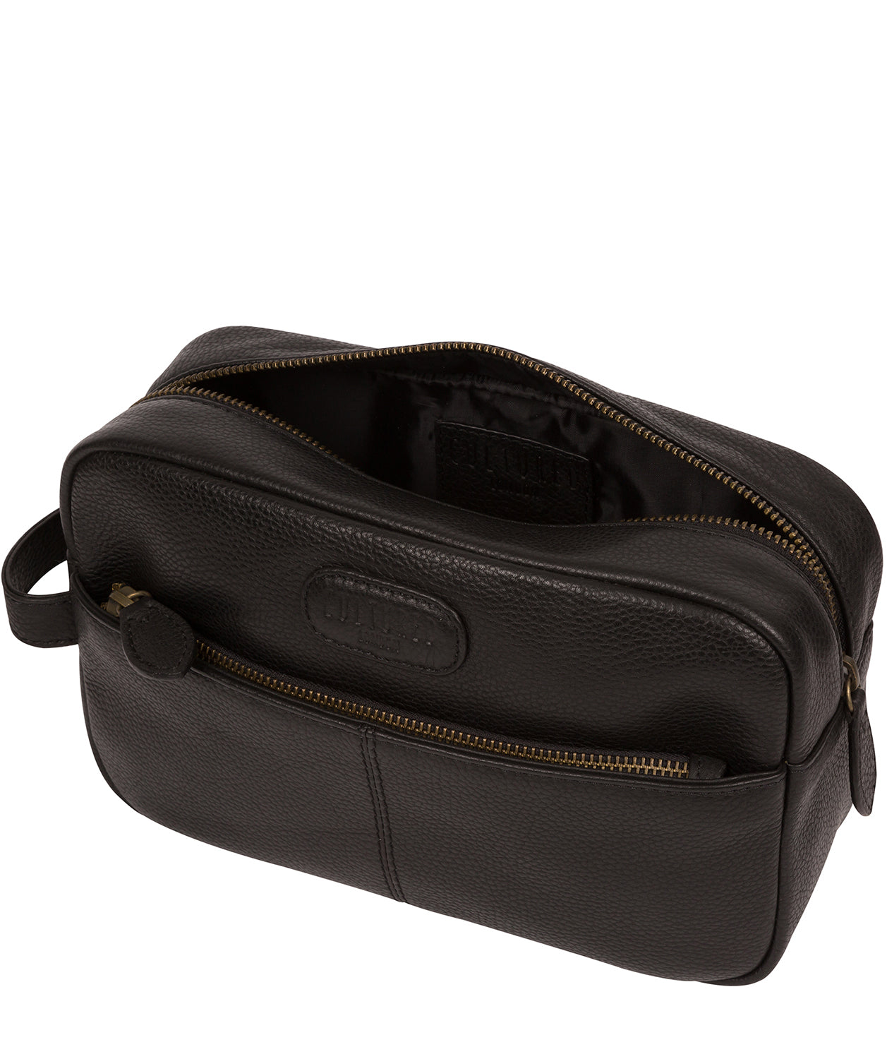 'Reggie' Black Leather Washbag