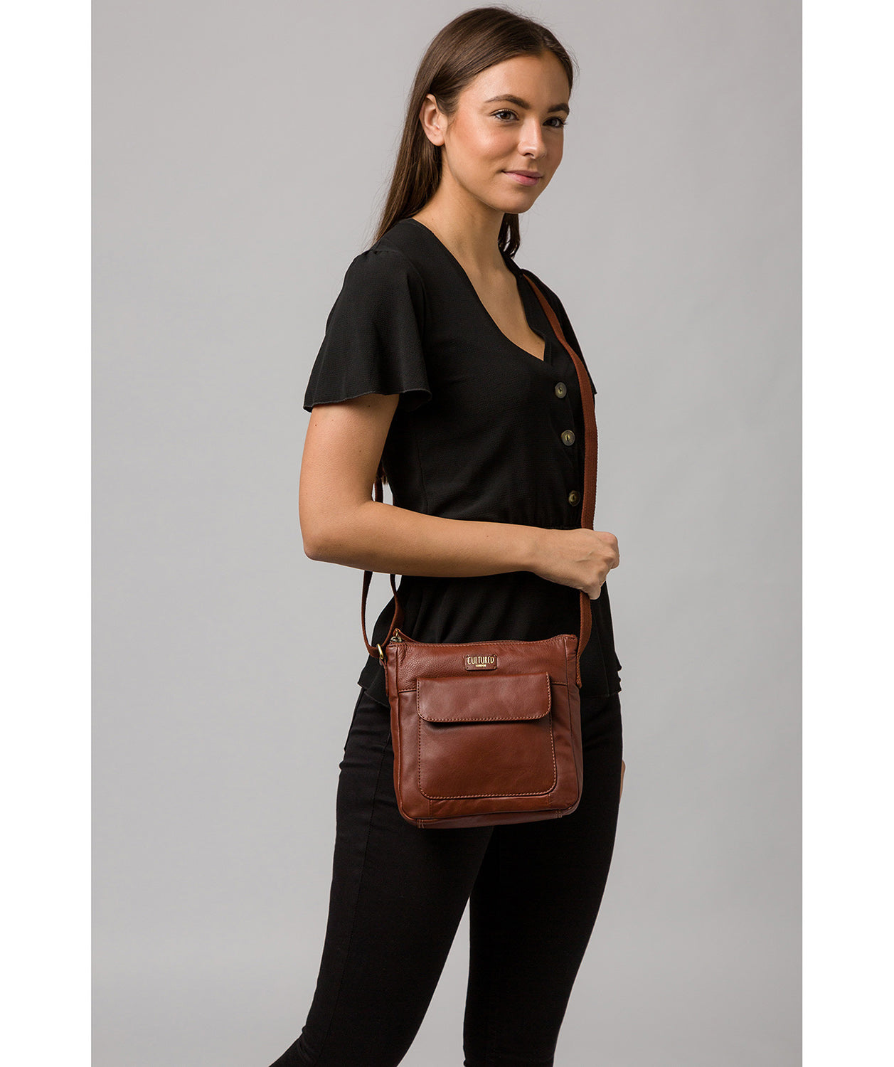 'Elna' Cognac Leather Cross Body Bag image 2