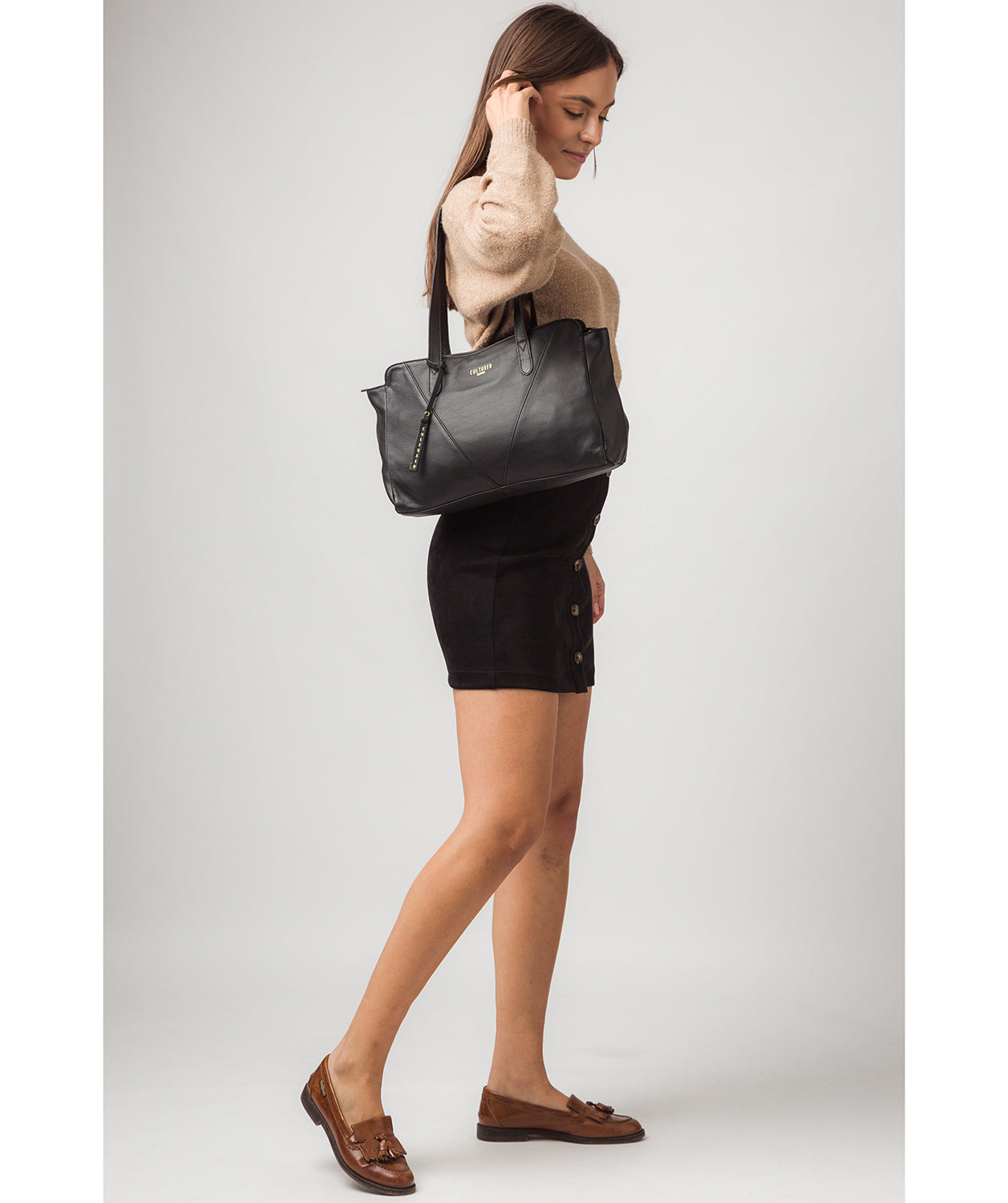 'Astoria' Black Leather Shoulder Bag