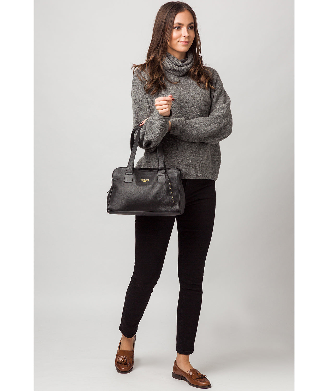 'Marquee' Black Leather Handbag