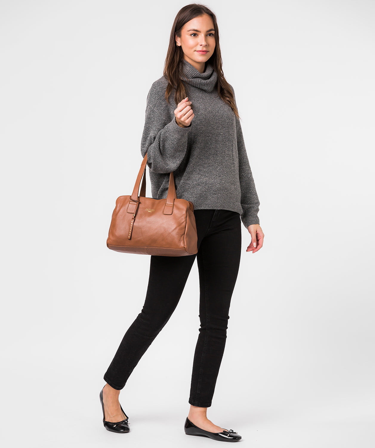 'Marquee' Dark Tan Leather Handbag