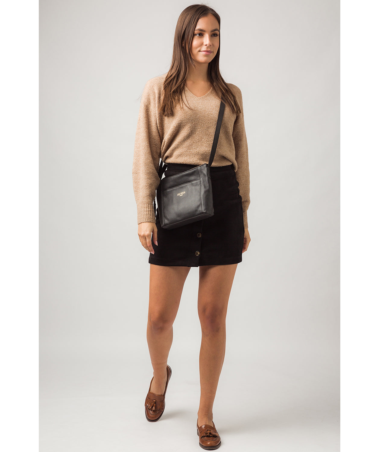 'Belgravia' Black Leather Cross Body Bag