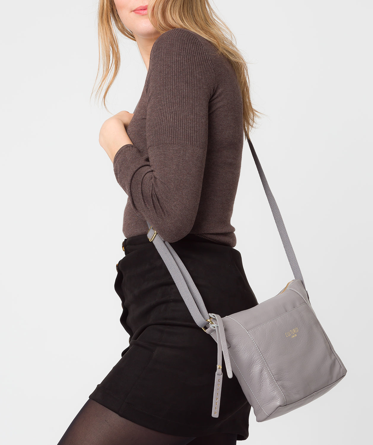 'Belgravia' Grey Leather Cross Body Bag