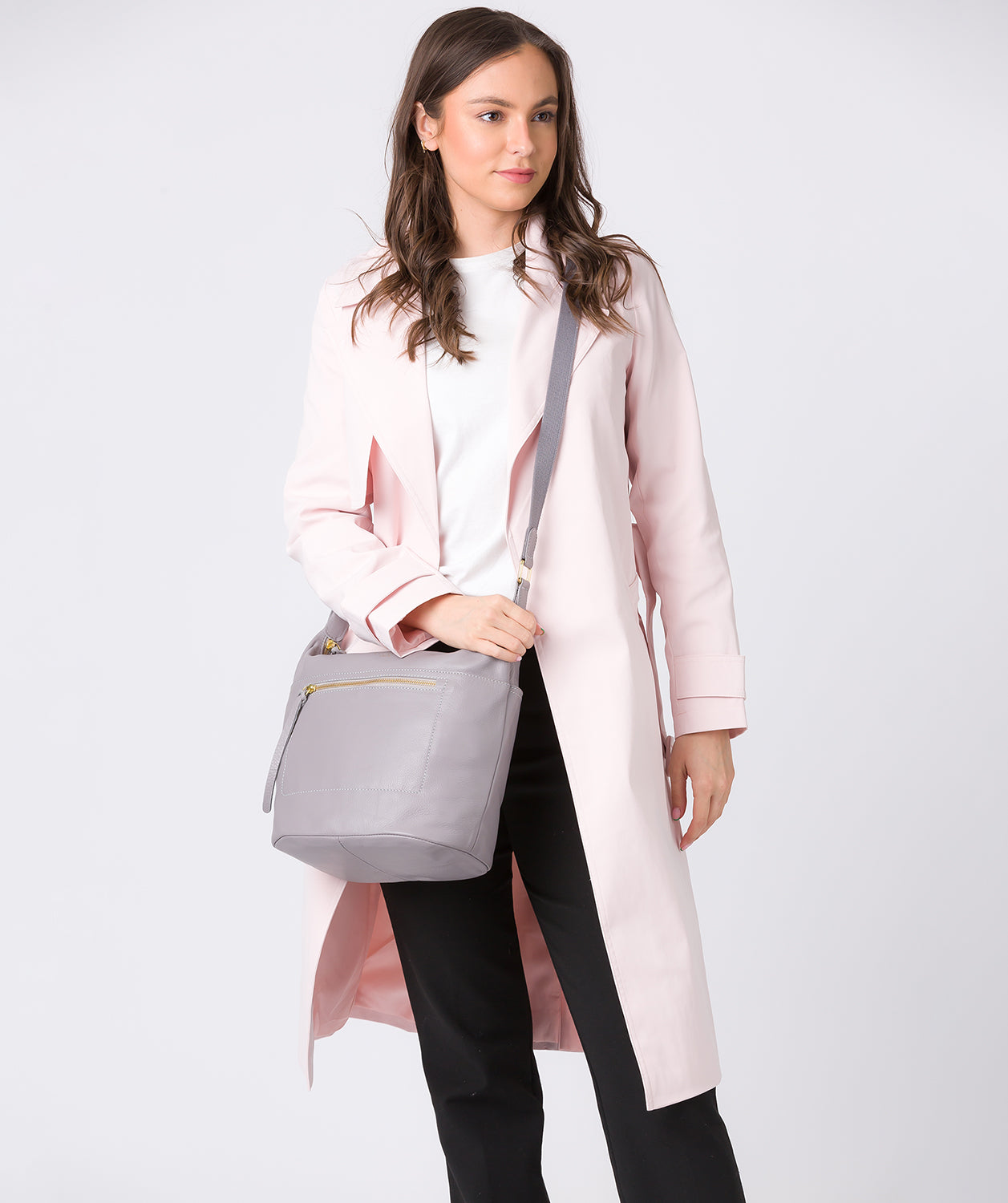 'Gants' Grey Leather Cross Body Bag