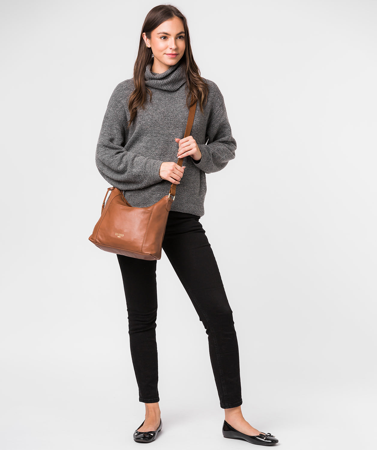 'Iver' Dark Tan Leather Shoulder Bag