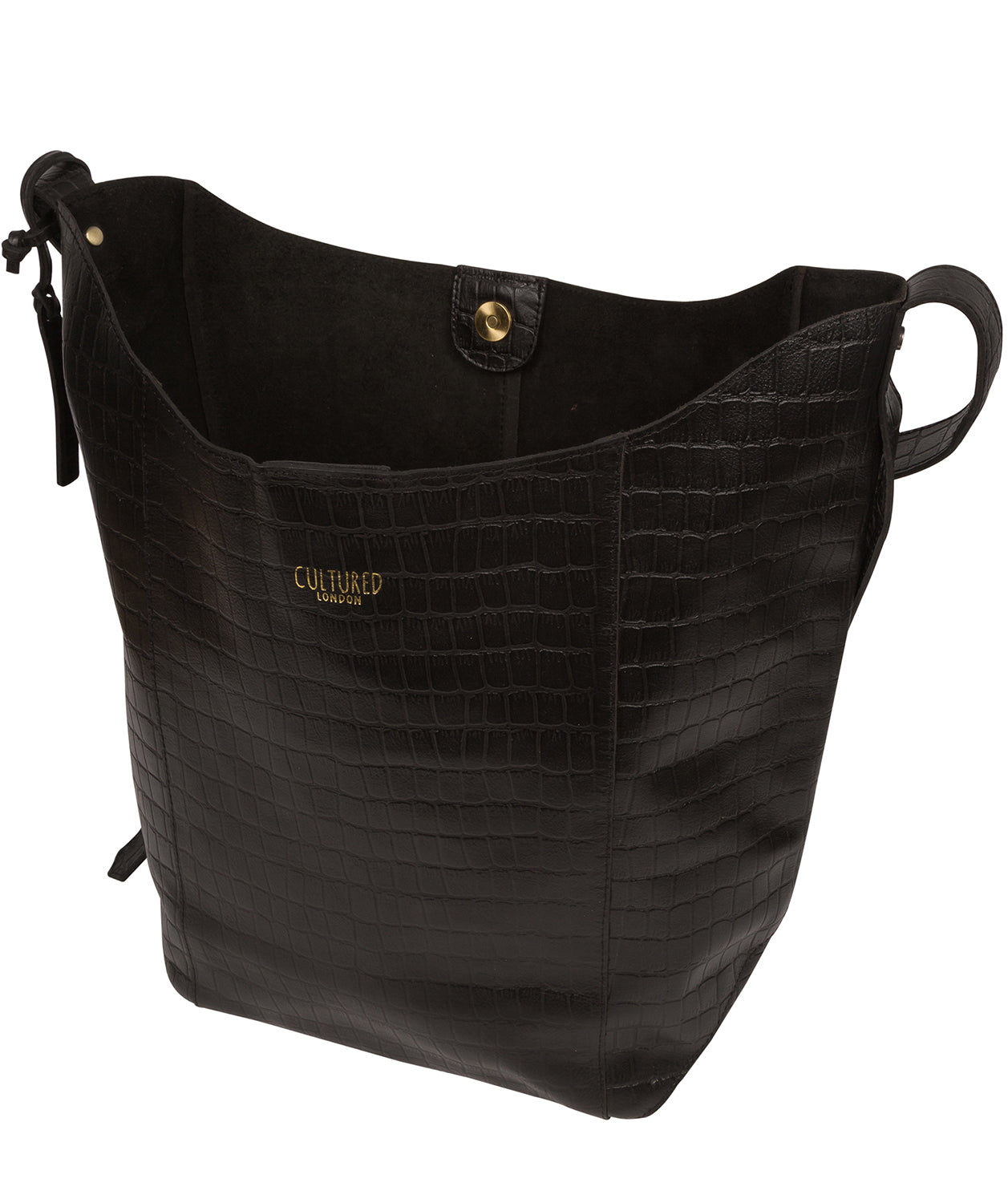 'Harrow' Black Croc Leather Shoulder Bag