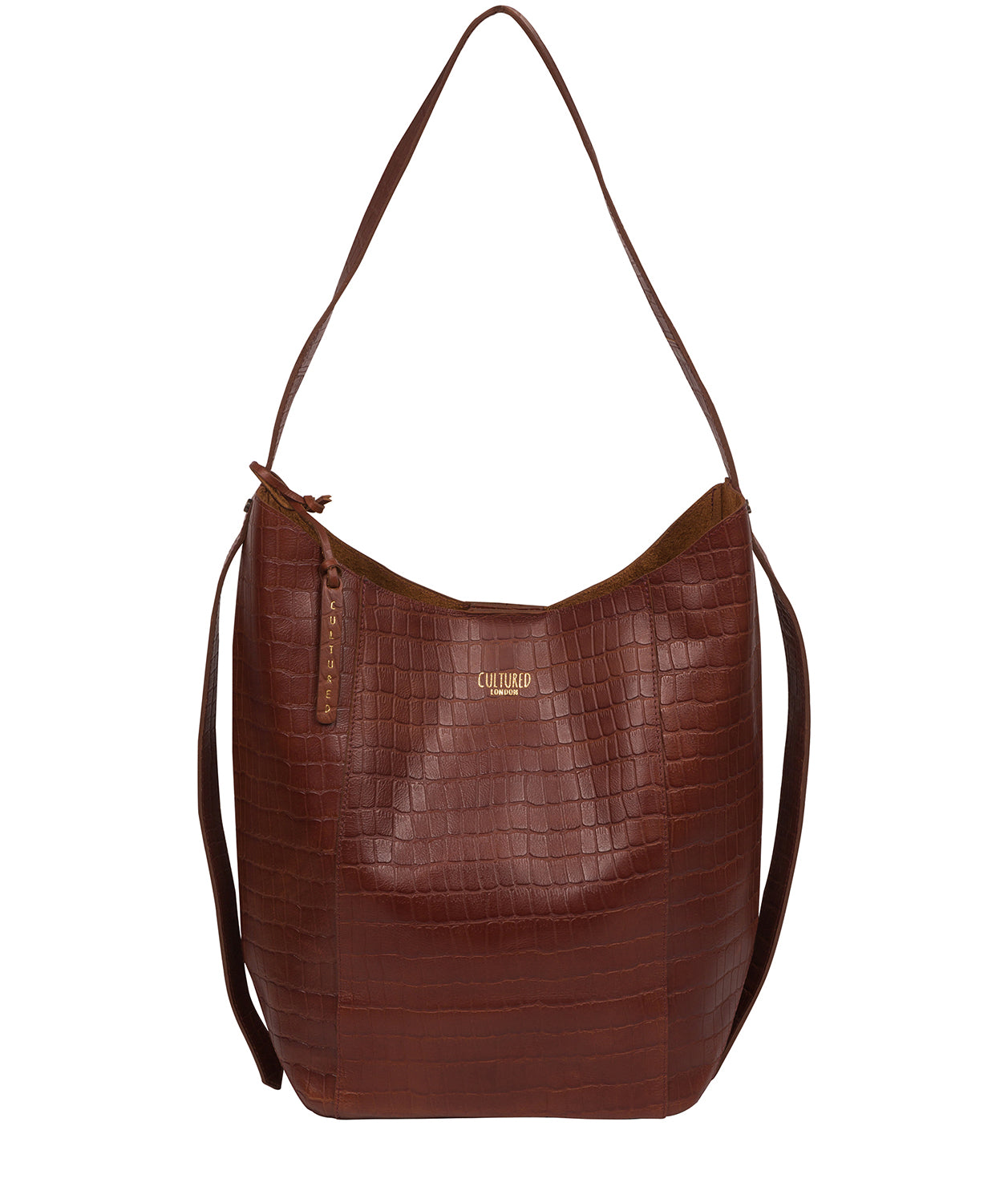 'Harrow' Chestnut Croc Leather Shoulder Bag