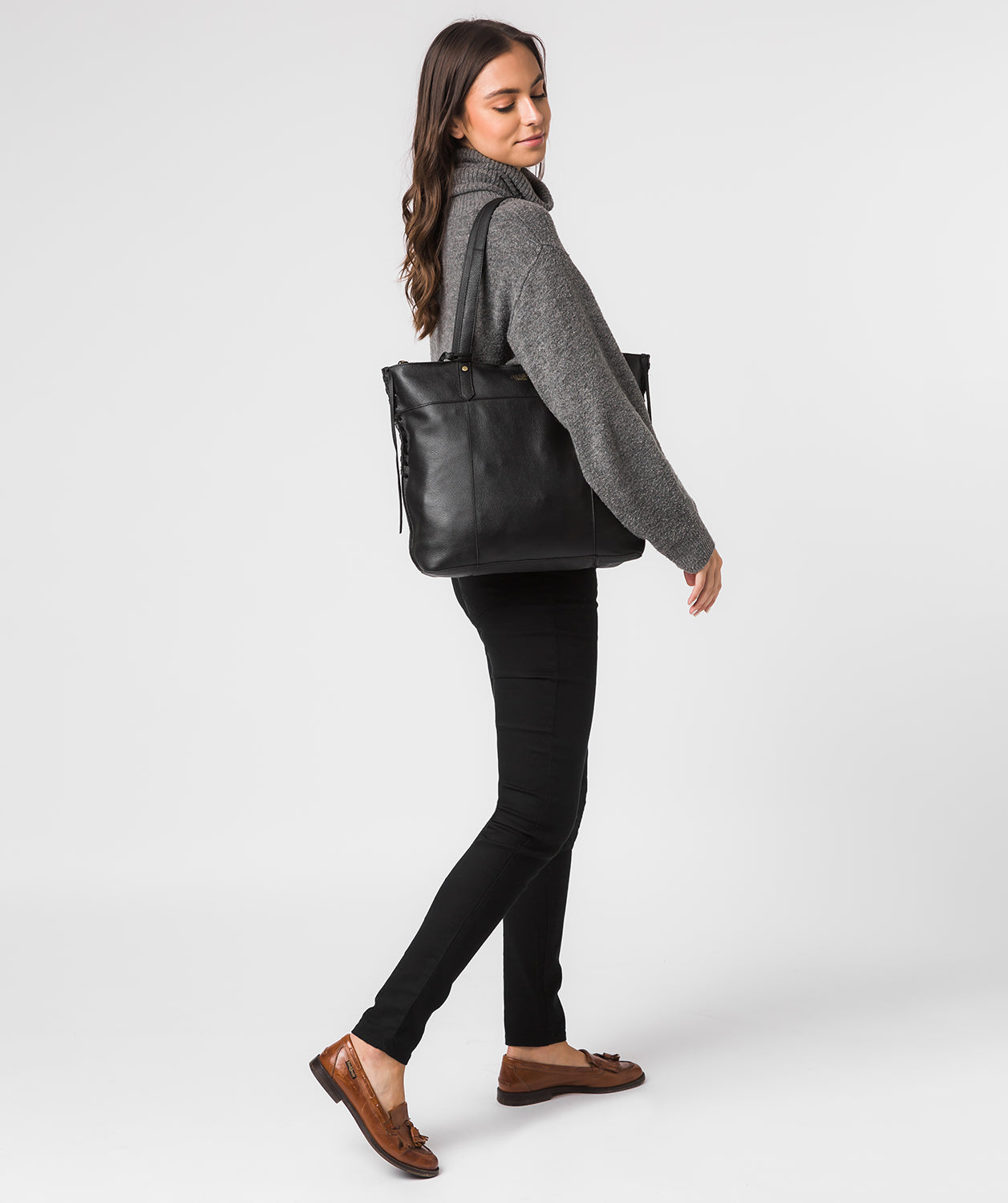 'Bromley' Black Leather Tote Bag