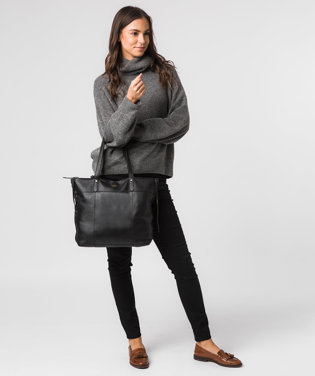 'Bromley' Black Leather Tote Bag