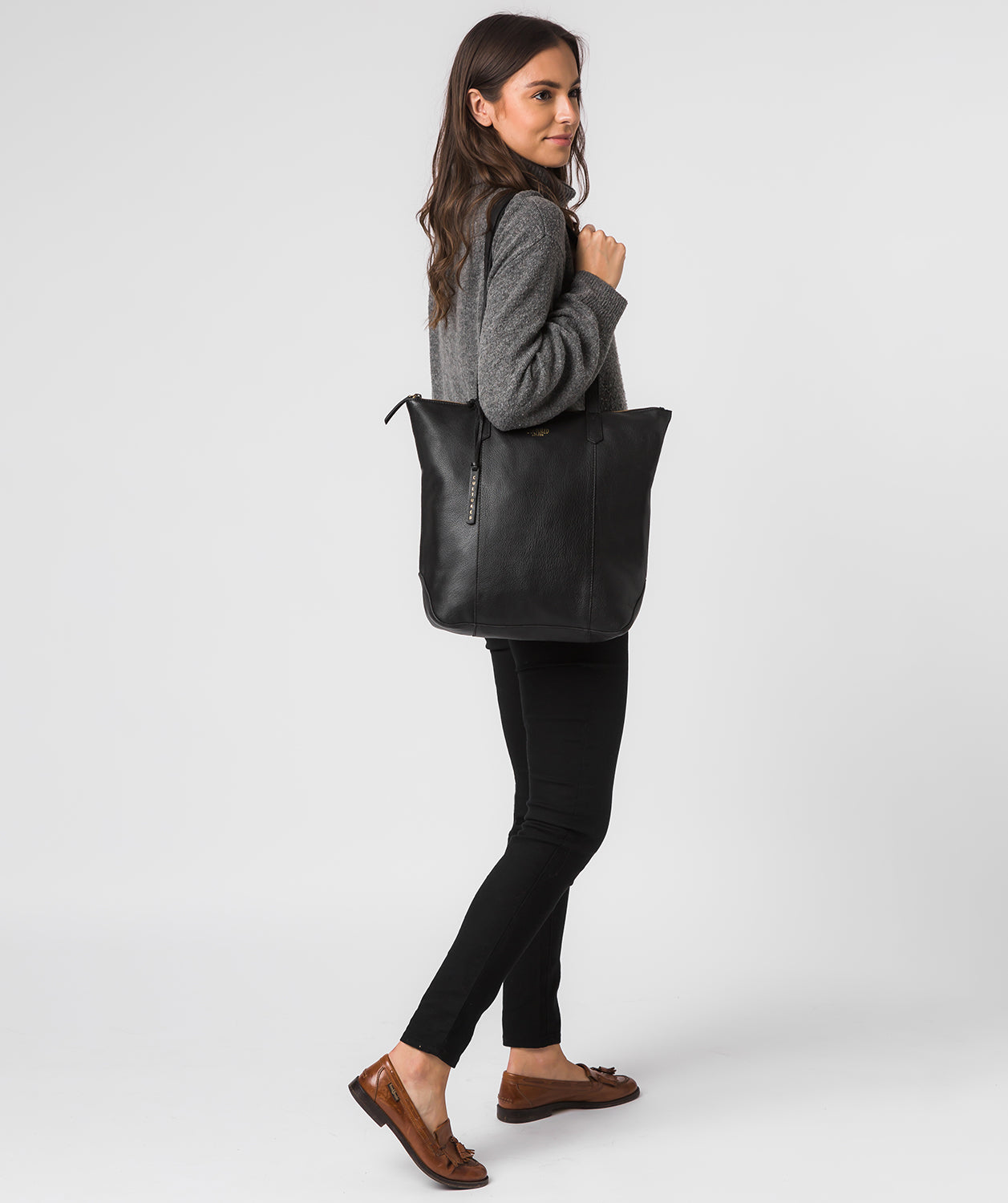 'Havering' Black Leather Tote Bag