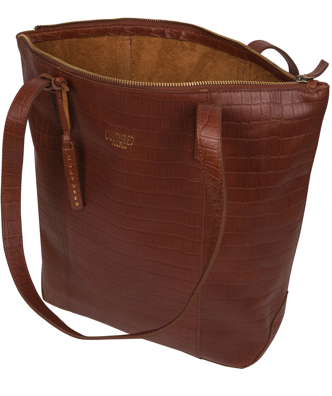 'Havering' Chestnut Croc Leather Tote Bag