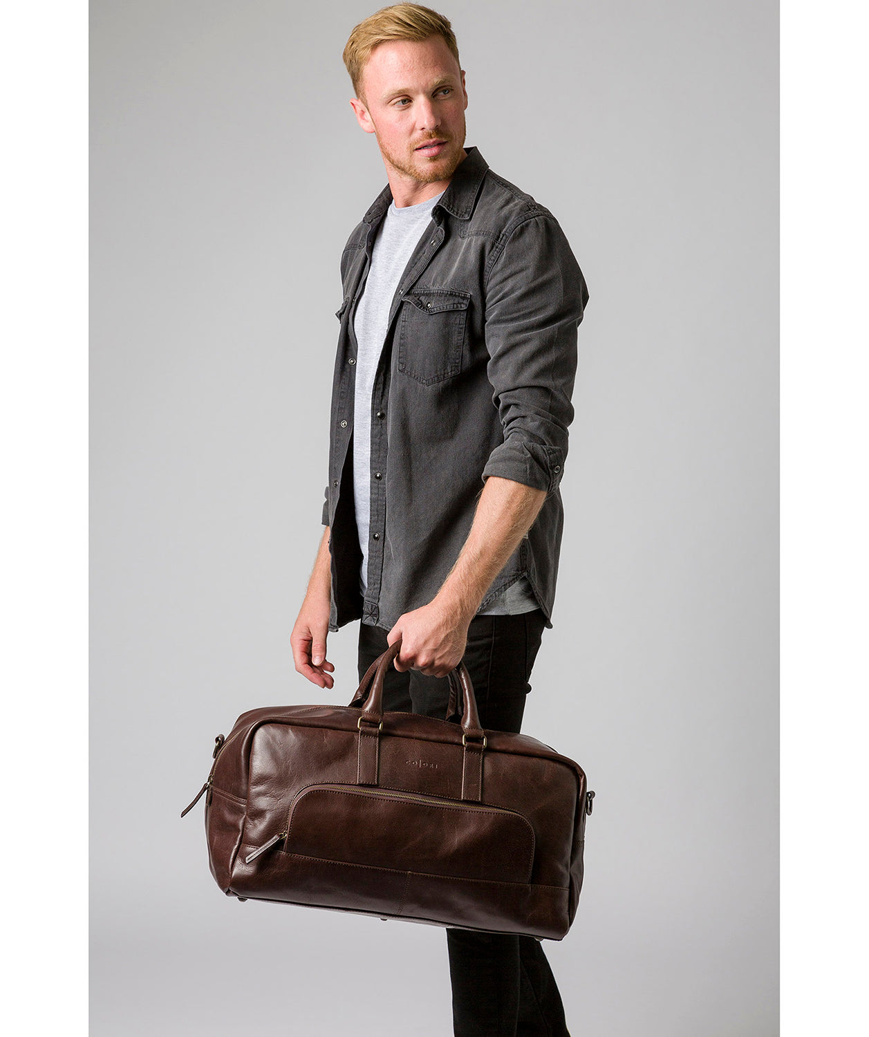 'Giambino' Italian-Inspired Espresso Leather Holdall image 7