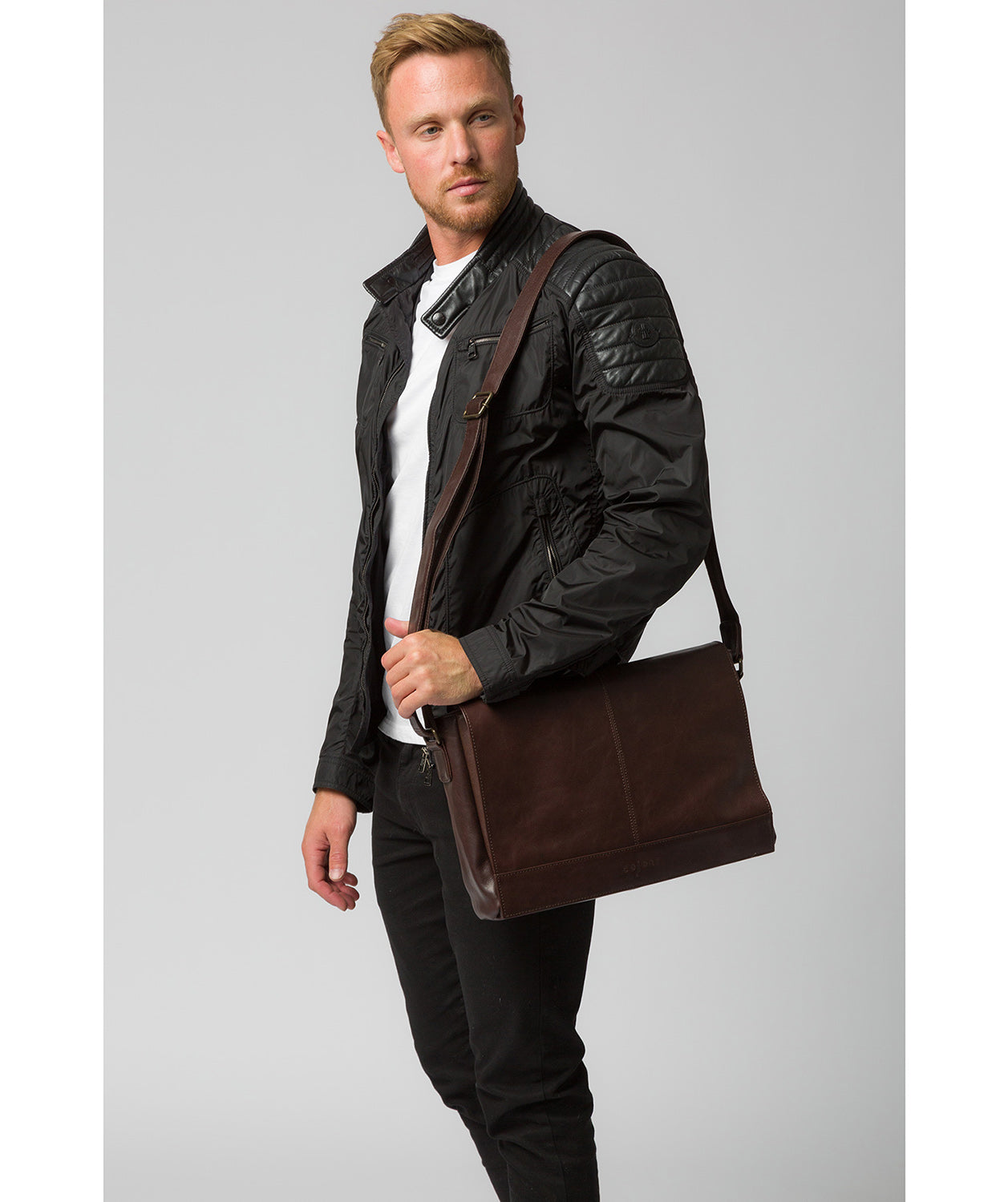 'Maldini' Italian-Inspired Espresso Leather Messenger Bag image 2