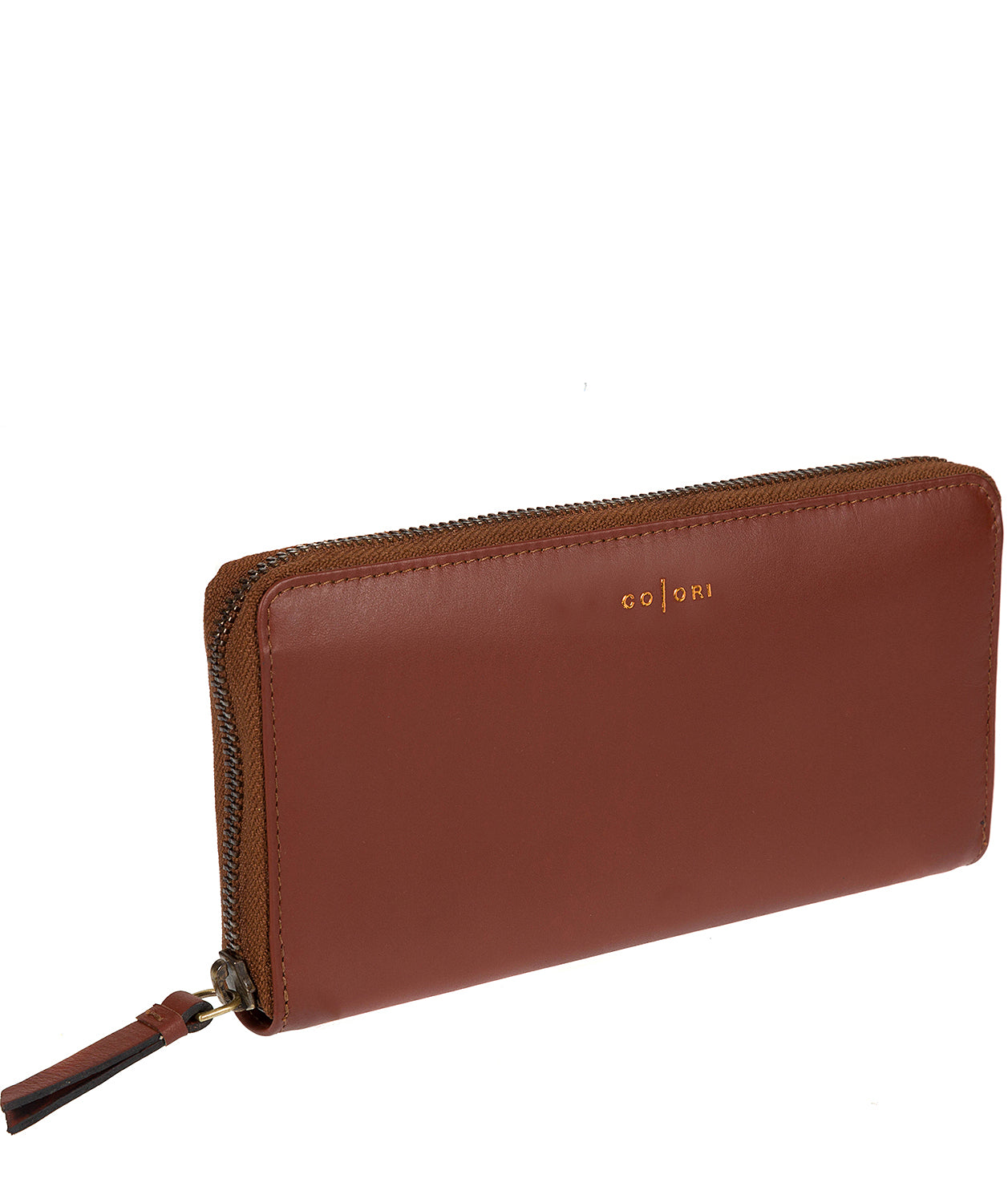 'Amalfi' Italian-Inspired Cognac Leather Zip-Round Purse