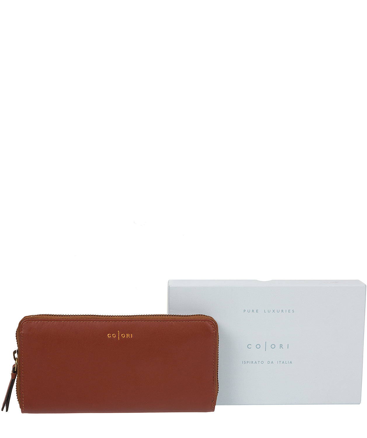 'Amalfi' Italian-Inspired Cognac Leather Zip-Round Purse