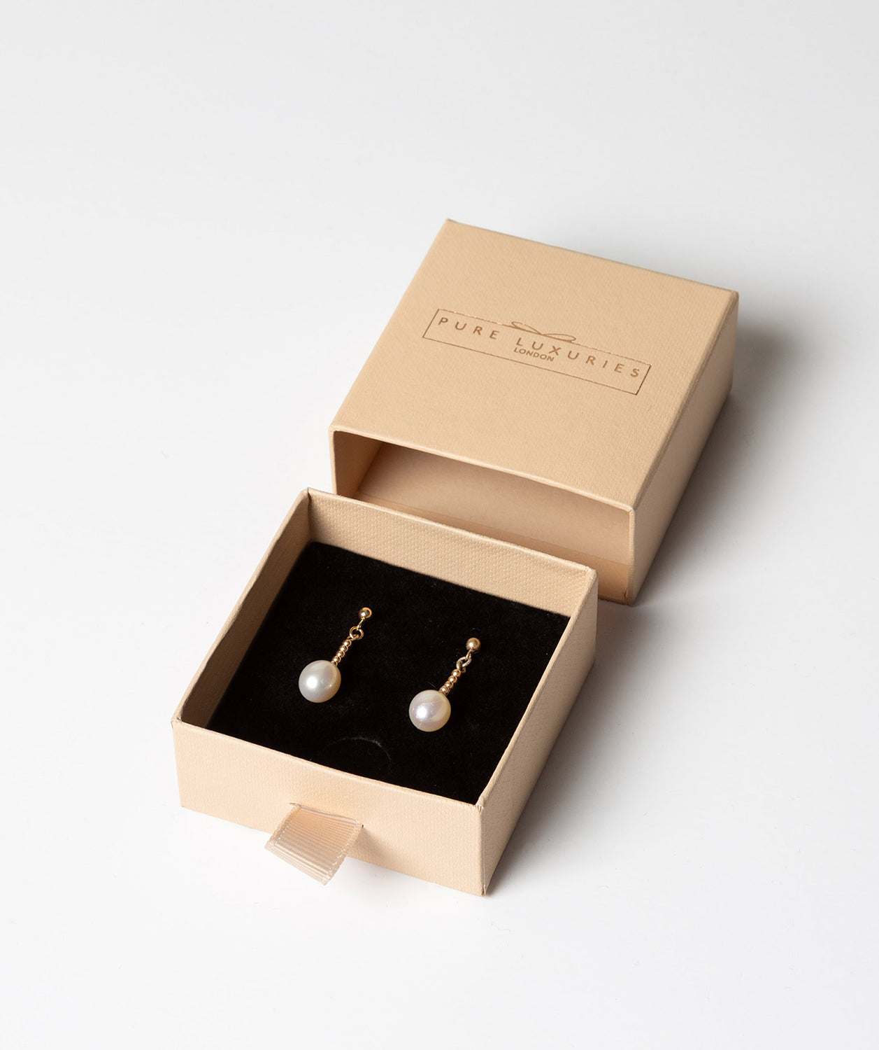 Gift Packaged 'Neve' White River Pearl & 9ct Yellow Gold Drop Earrings