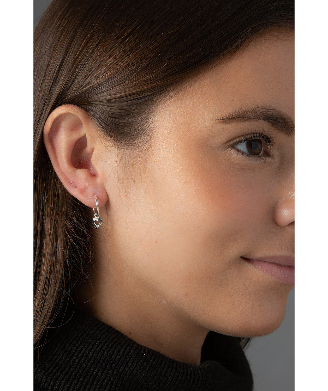 'Mizuki' Sterling Silver Hoop Hanging Heart Earrings image 2