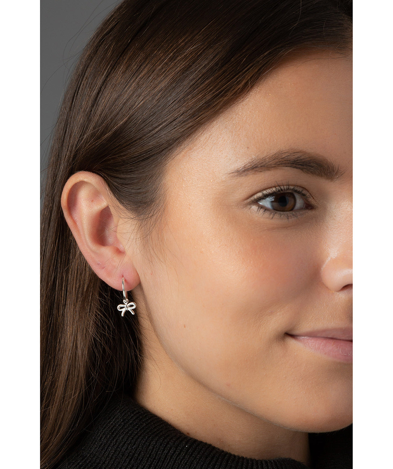 'Tora' Sterling Silver Hoop Hanging Bow Earrings image 2