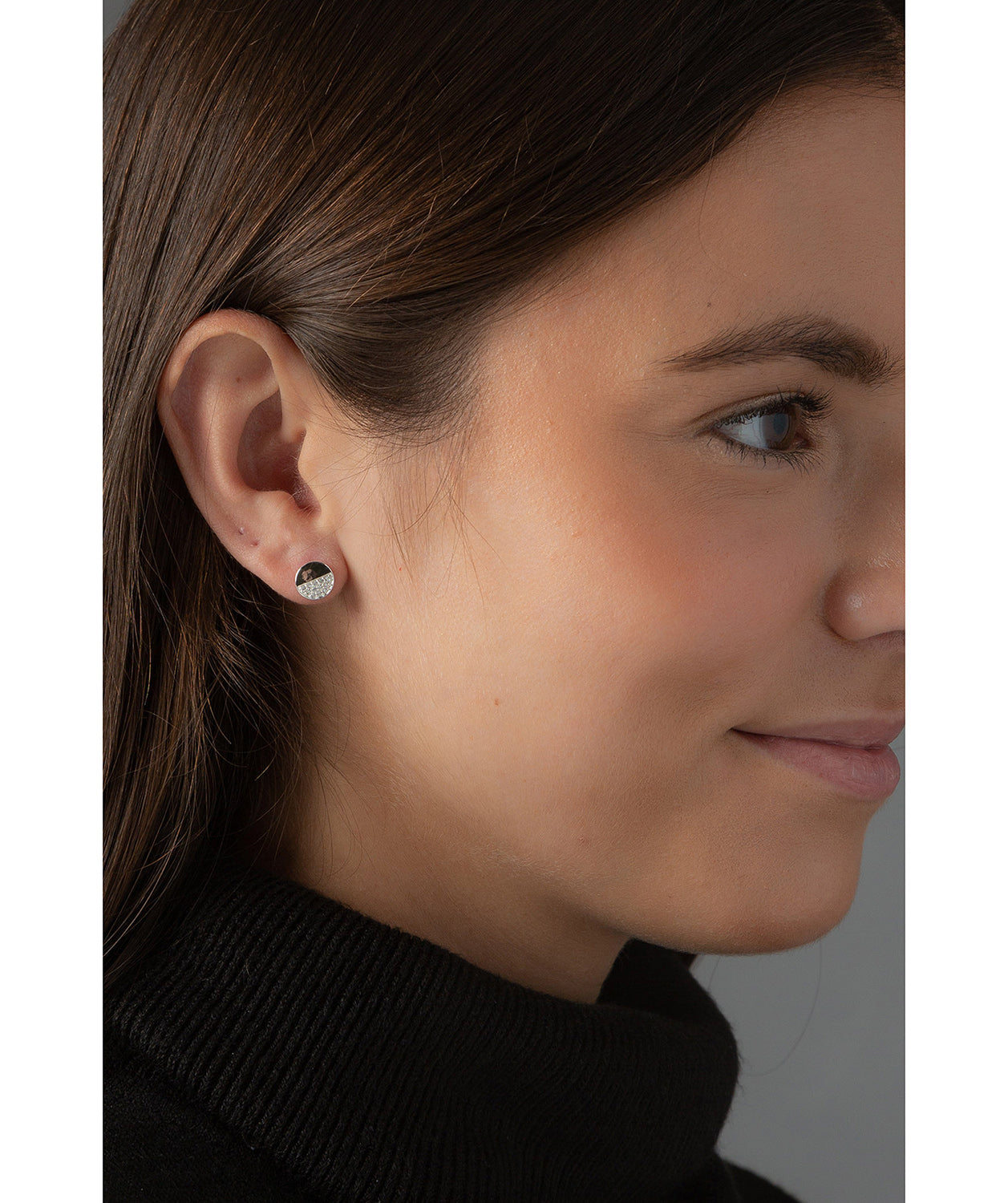 'Alva' Silver Round Ear Studs with Cubic Zirconia image 2