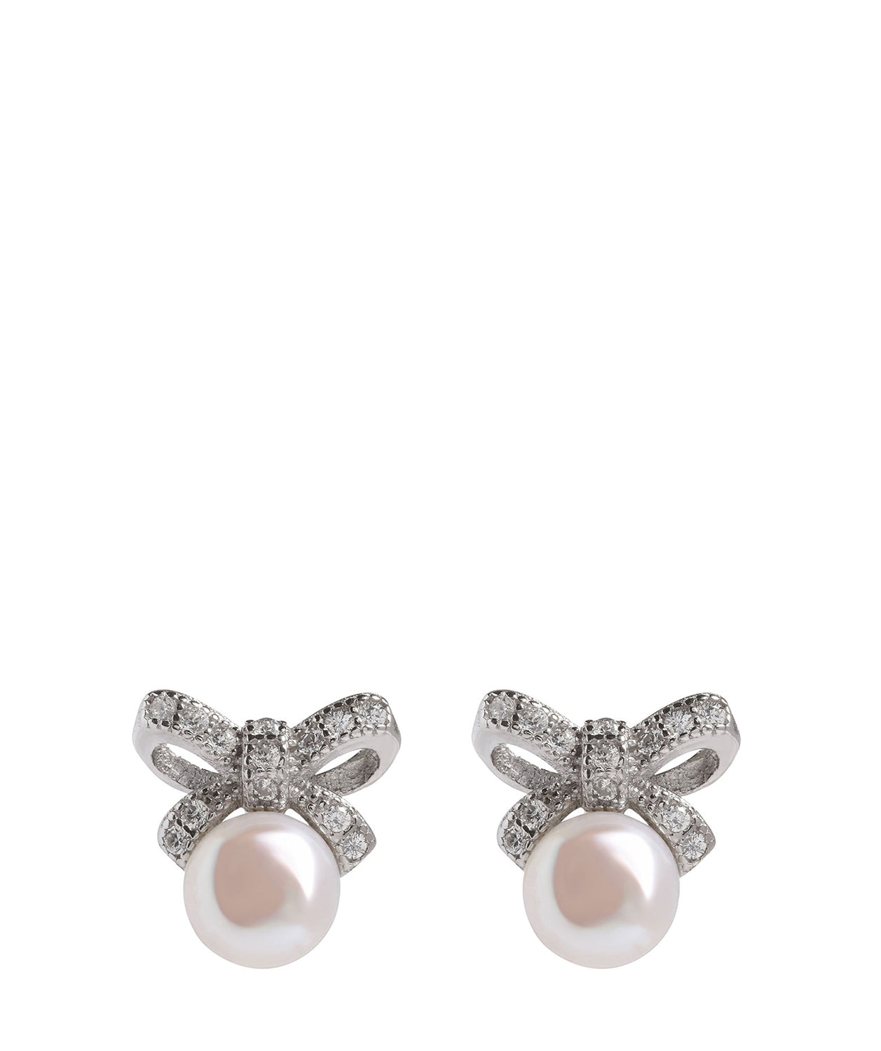 Gift Packaged 'Kateri' Sterling Silver & Pearl Bow Earrings