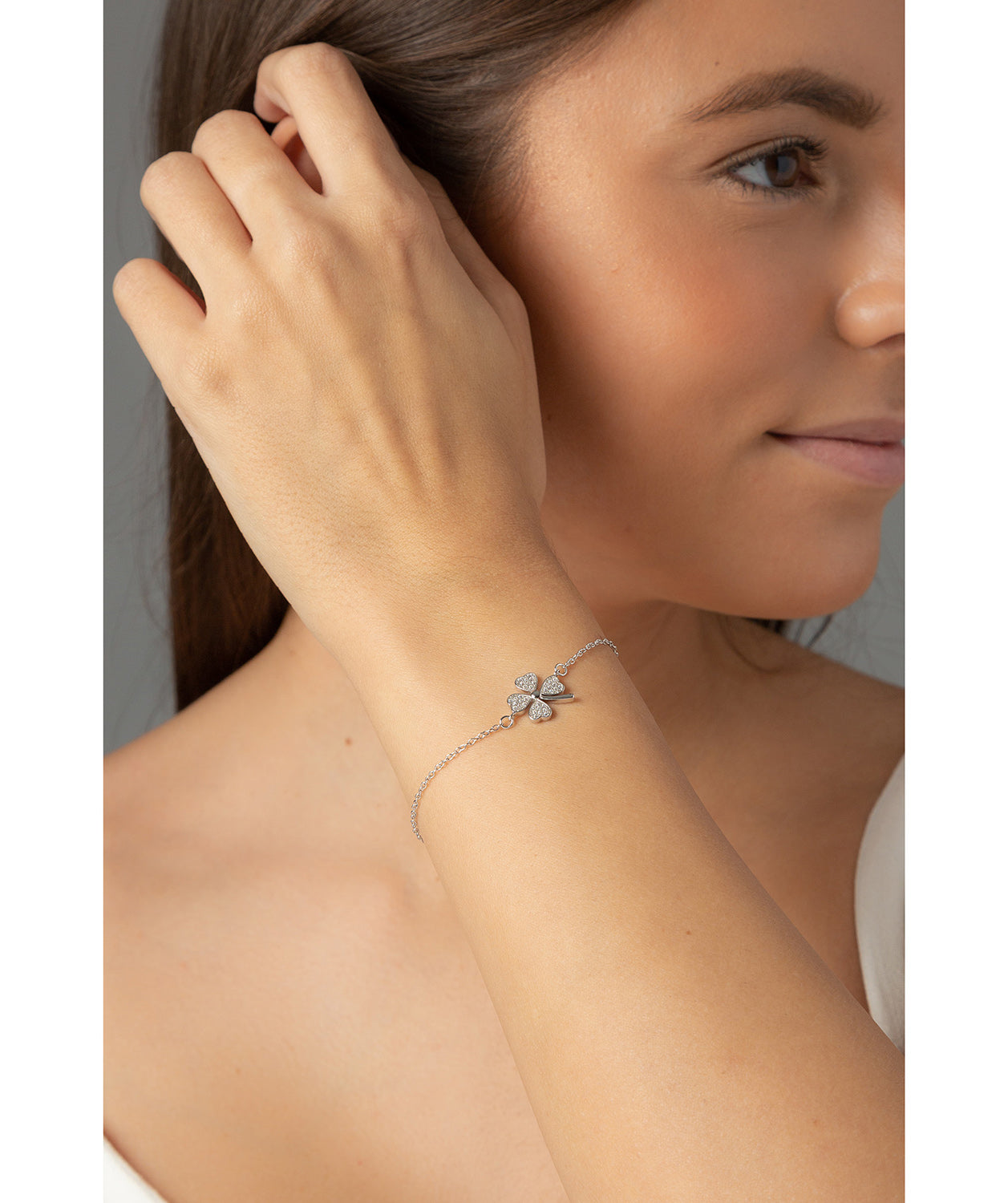'Falisha' Lucky Four Leaf Clover Rhodium Bracelet image 2