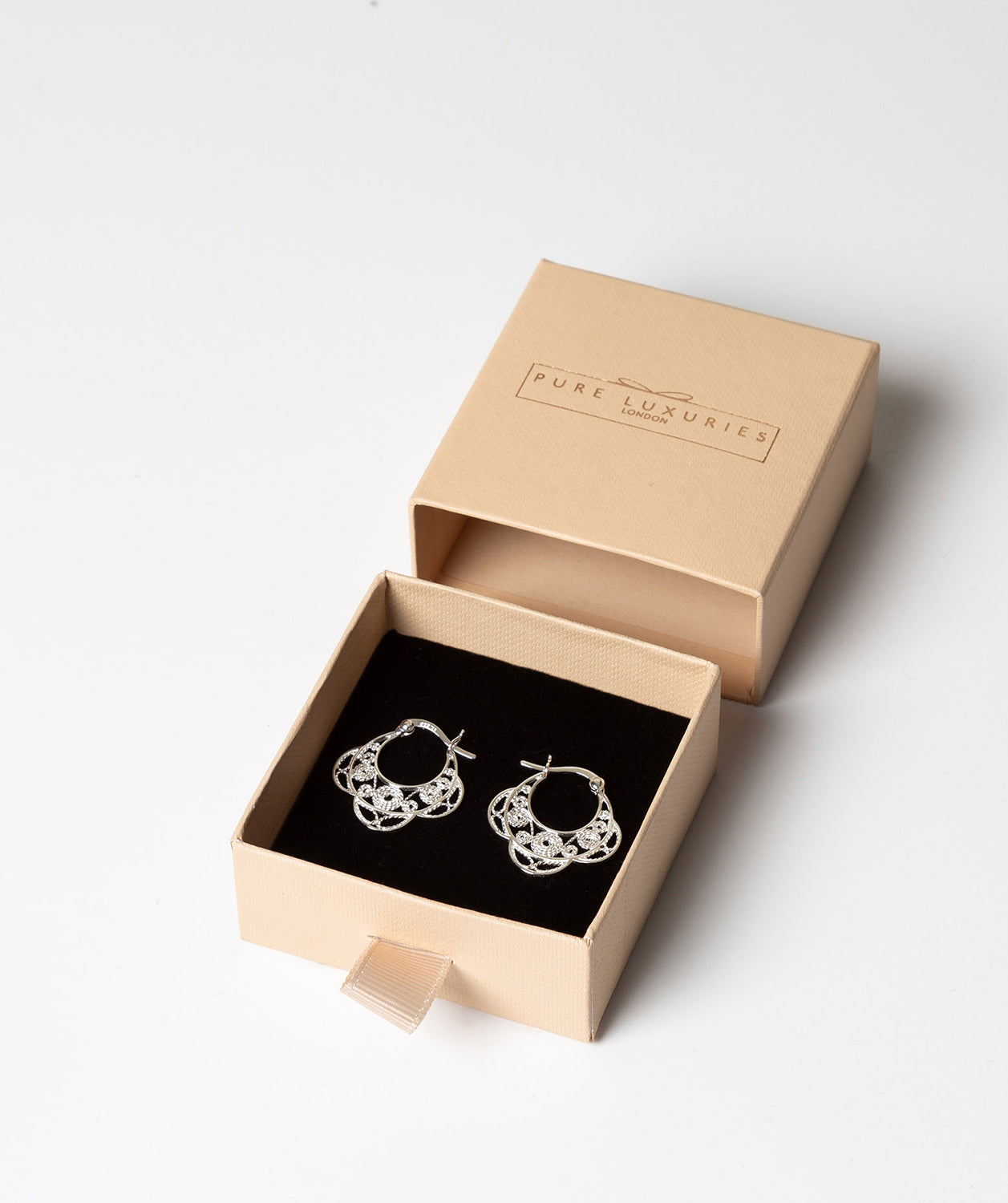 'Rue' Sterling Silver Half Flower Earrings Pure Luxuries London