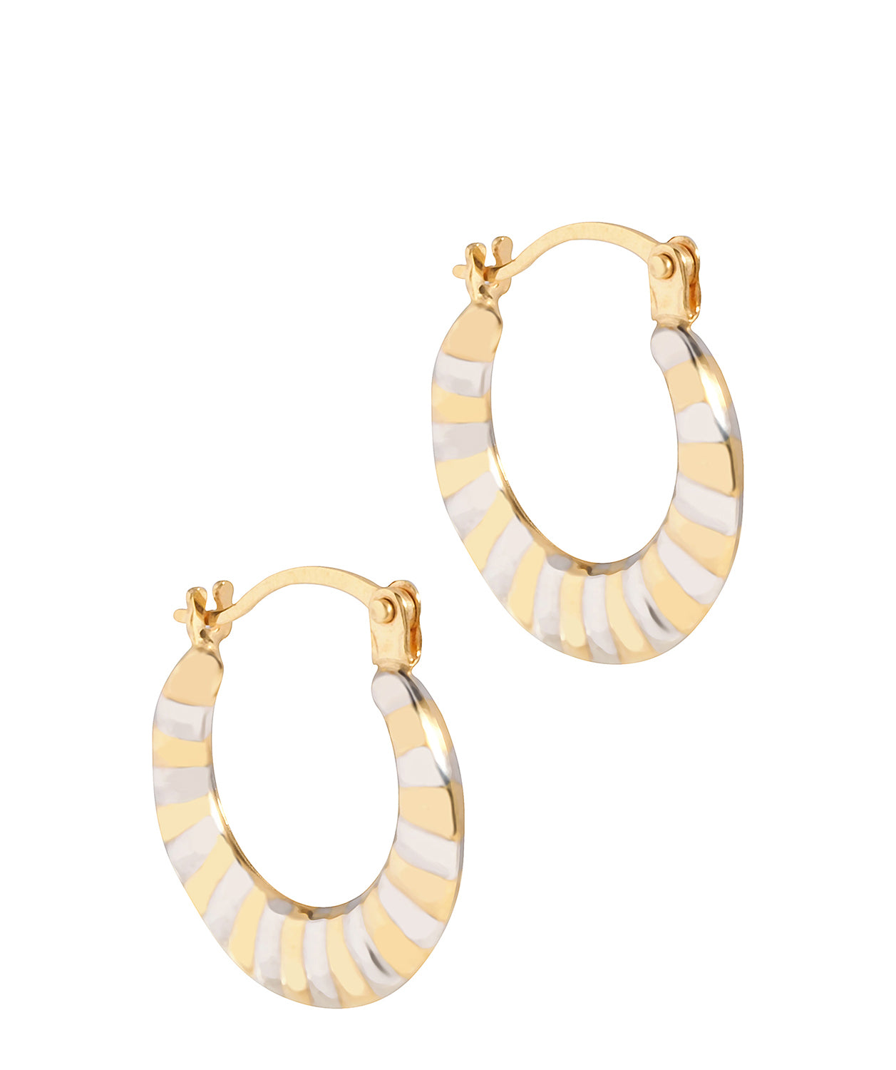 'Arles' 9ct Yellow and White Gold Striped Creole Earrings Pure Luxuries London
