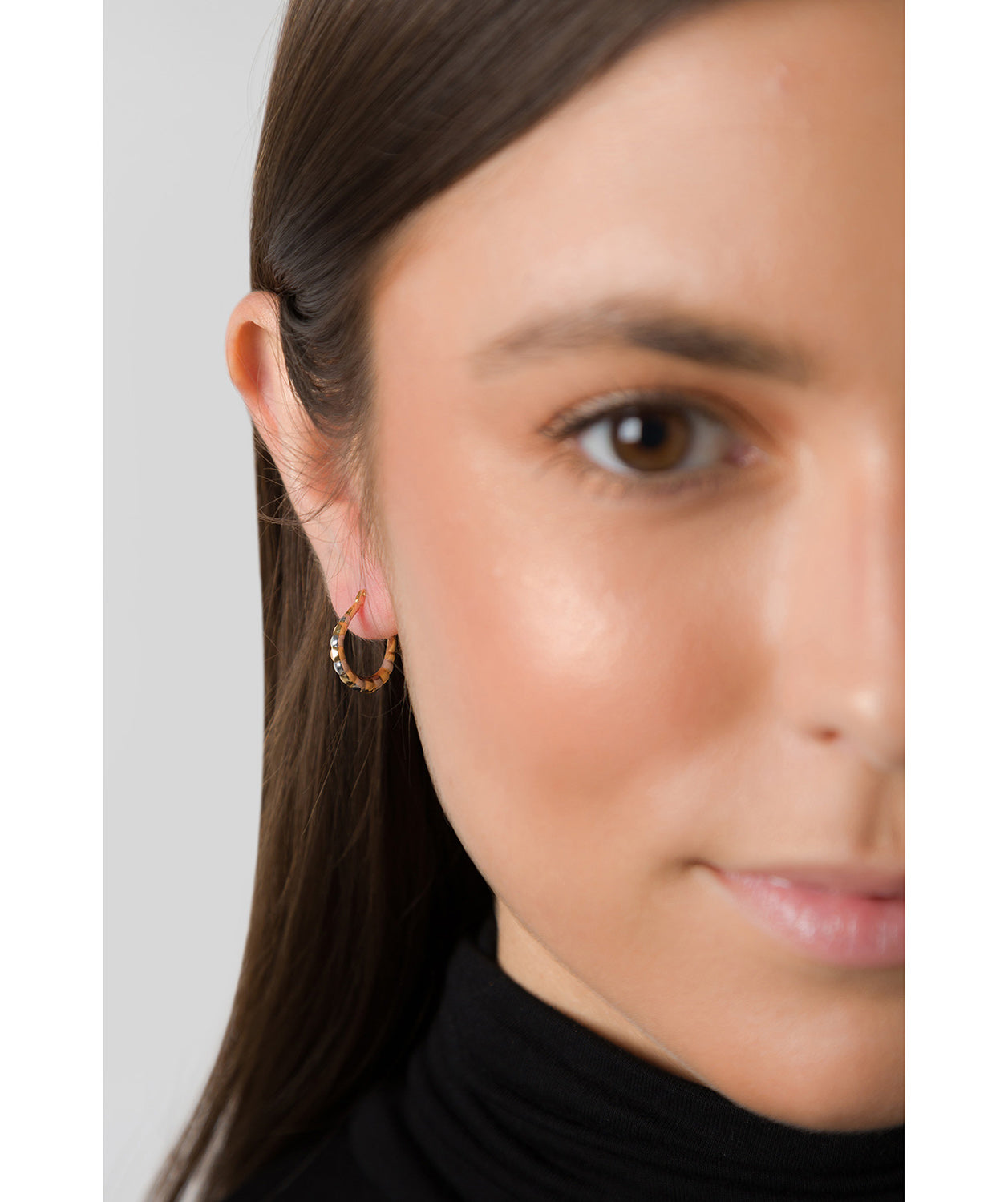 'Pascale' 9ct Yellow and White Gold Striped Creole Earrings image 2