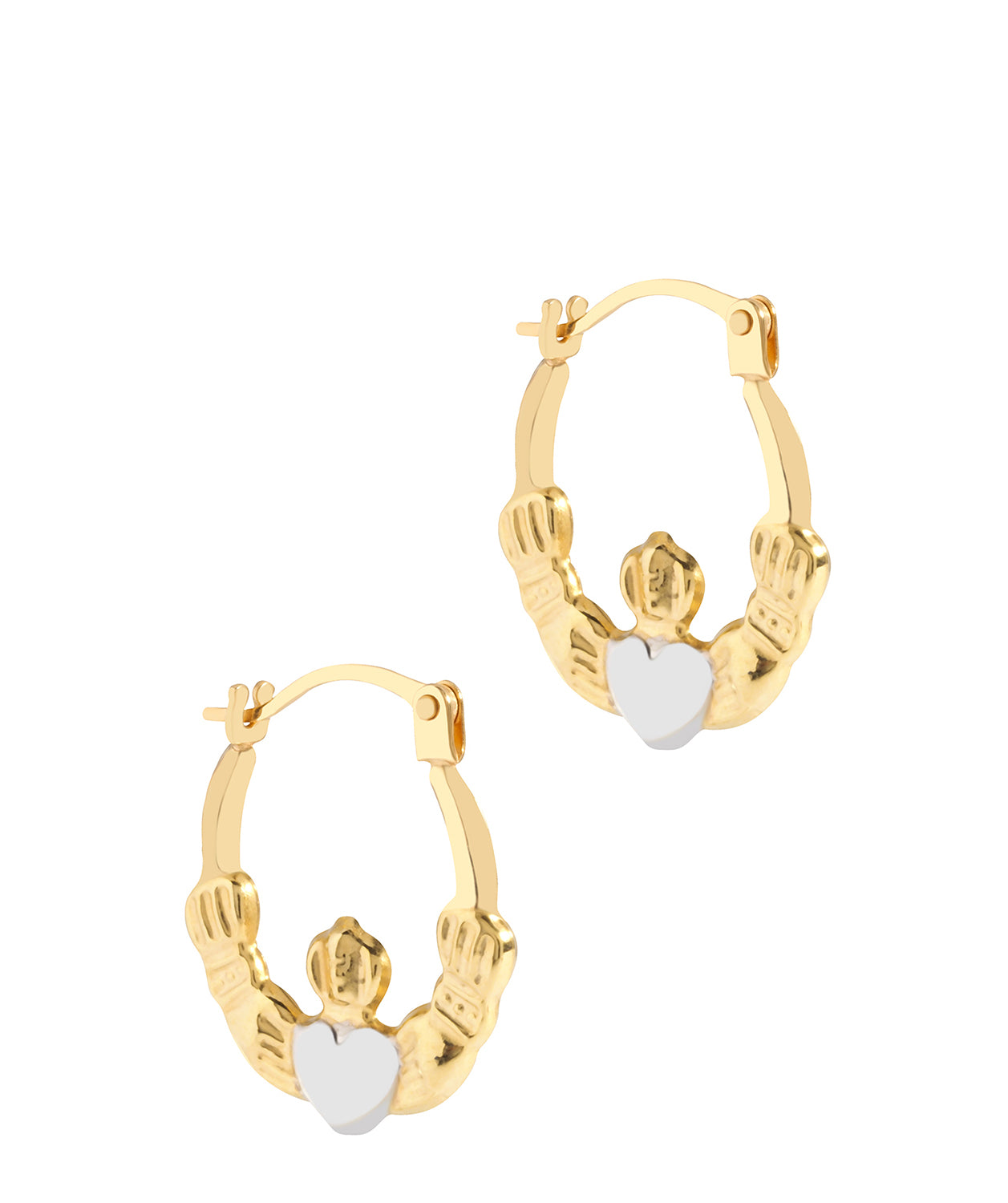 'Katriane' 9ct Yellow and White Gold Claddagh Creole Earrings image 1