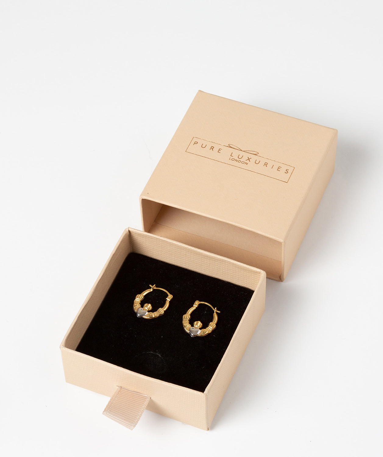 'Katriane' 9ct Yellow and White Gold Claddagh Creole Earrings image 3