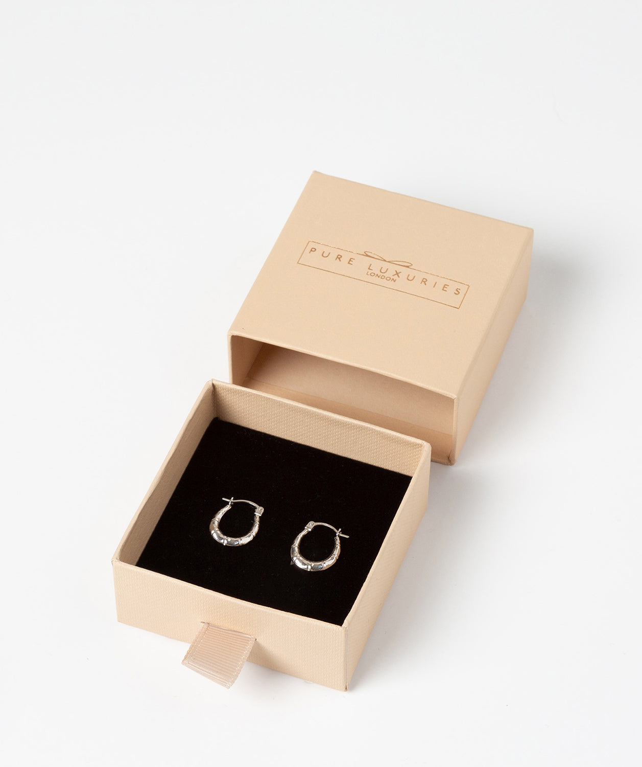 'Jacquelyn' 9ct White Gold Grooved Creole Hoop Earrings Pure Luxuries London