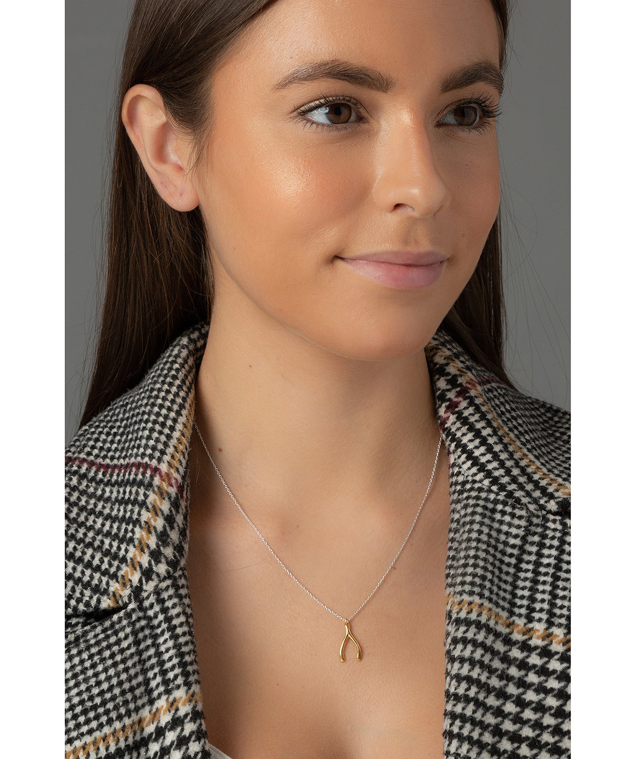 'Imelda' Yellow Gold Plated Sterling Silver Wishbone Necklace image 2