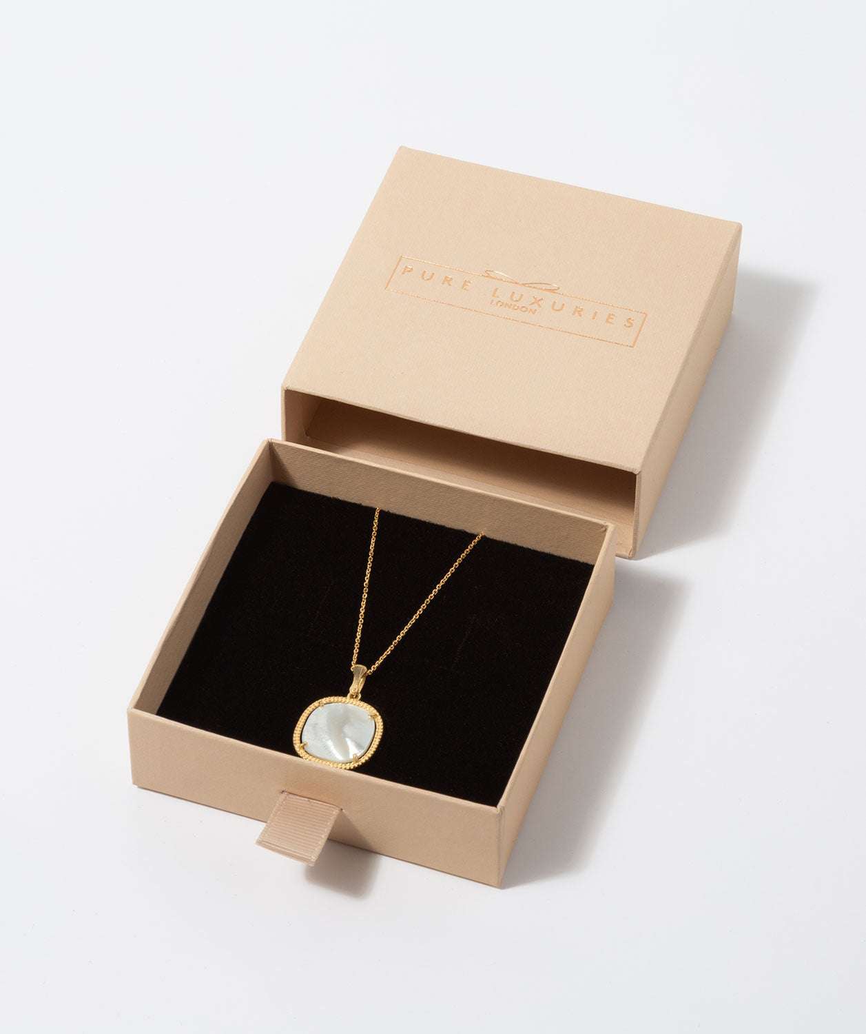 Gift Packaged 'Eileithyia' Yellow Gold Plated Sterling Silver and Square Mother of Pearl Necklace