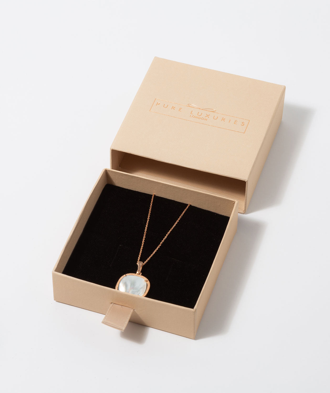 Gift Packaged 'Persephone' Rose Gold Plated Sterling Silver and Square Mother of Pearl Necklace