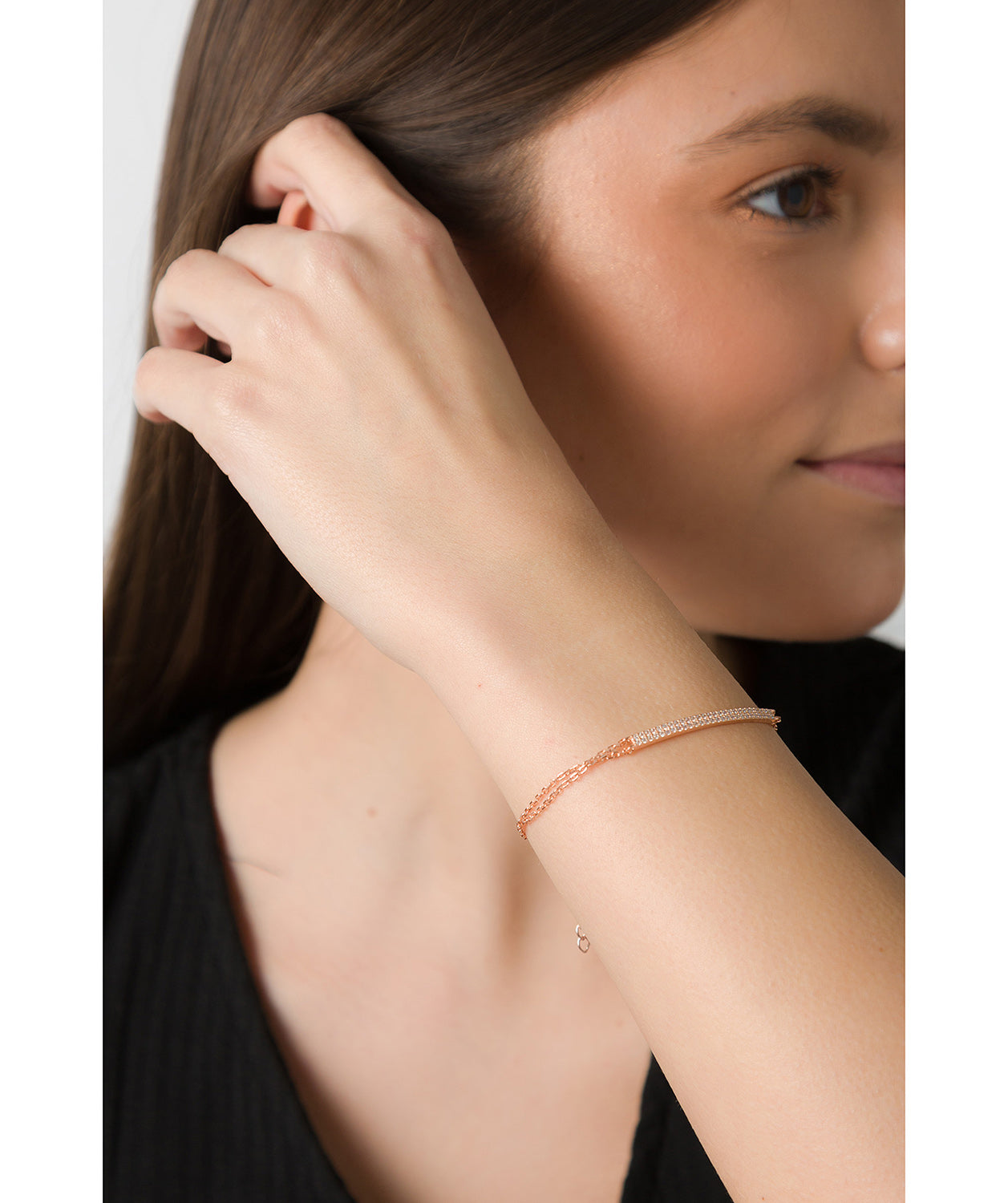 'Elpis' Rose Gold Plated Sterling Silver and Cubic Zirconia Bar Bracelet Pure Luxuries London