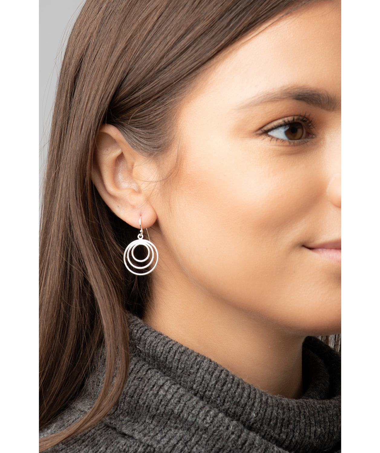 Gift Packaged 'Dionysus' Sterling Silver Triple Circle Drop Earrings