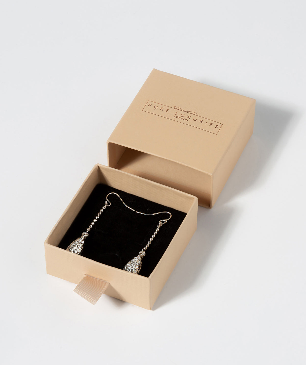 Gift Packaged 'Hemera' Sterling Silver Diamond Cut Teardrop Earrings