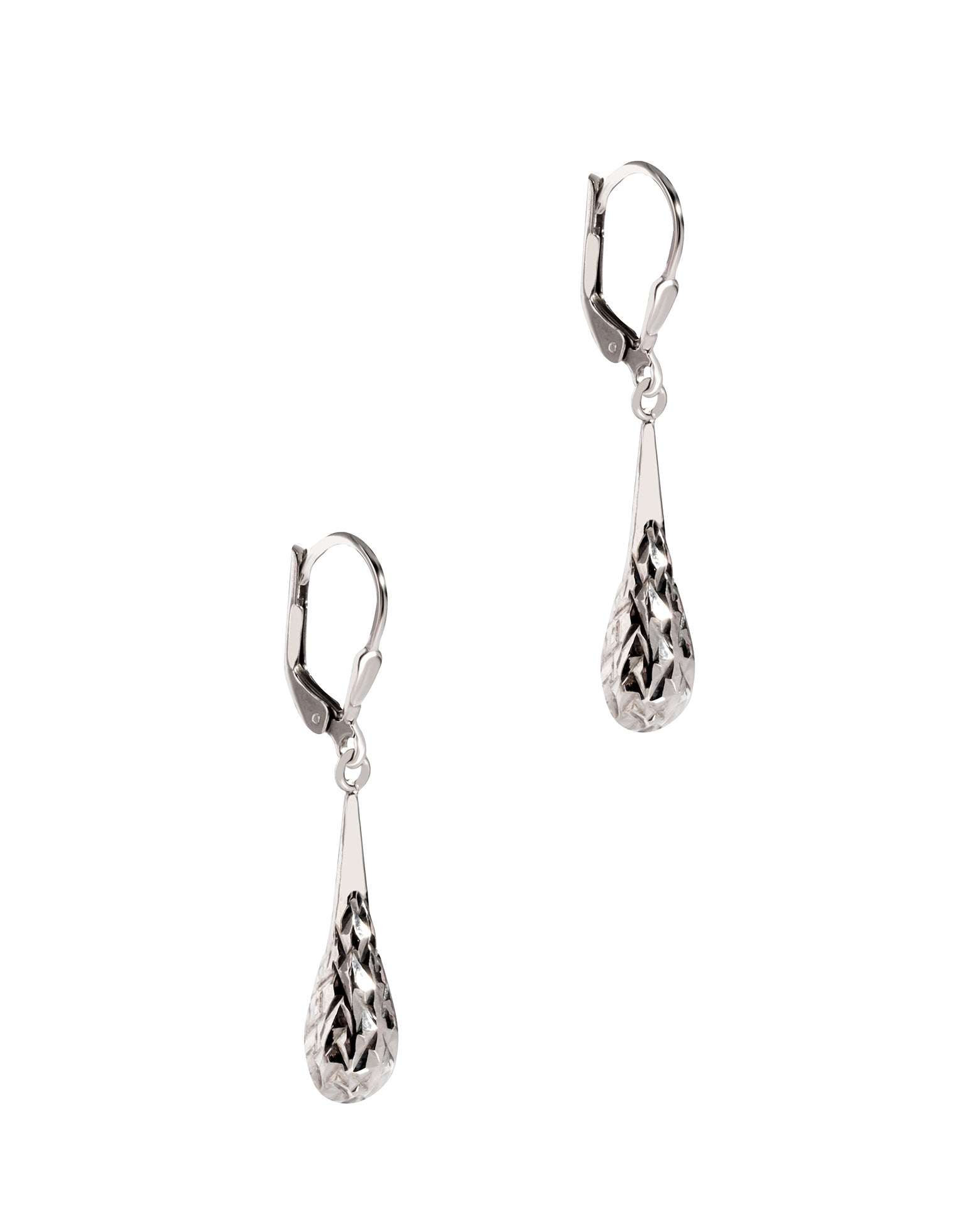 Gift Packaged 'Savannah' Sterling Silver Diamond Cut Teardrop Lever Back Drop Earrings